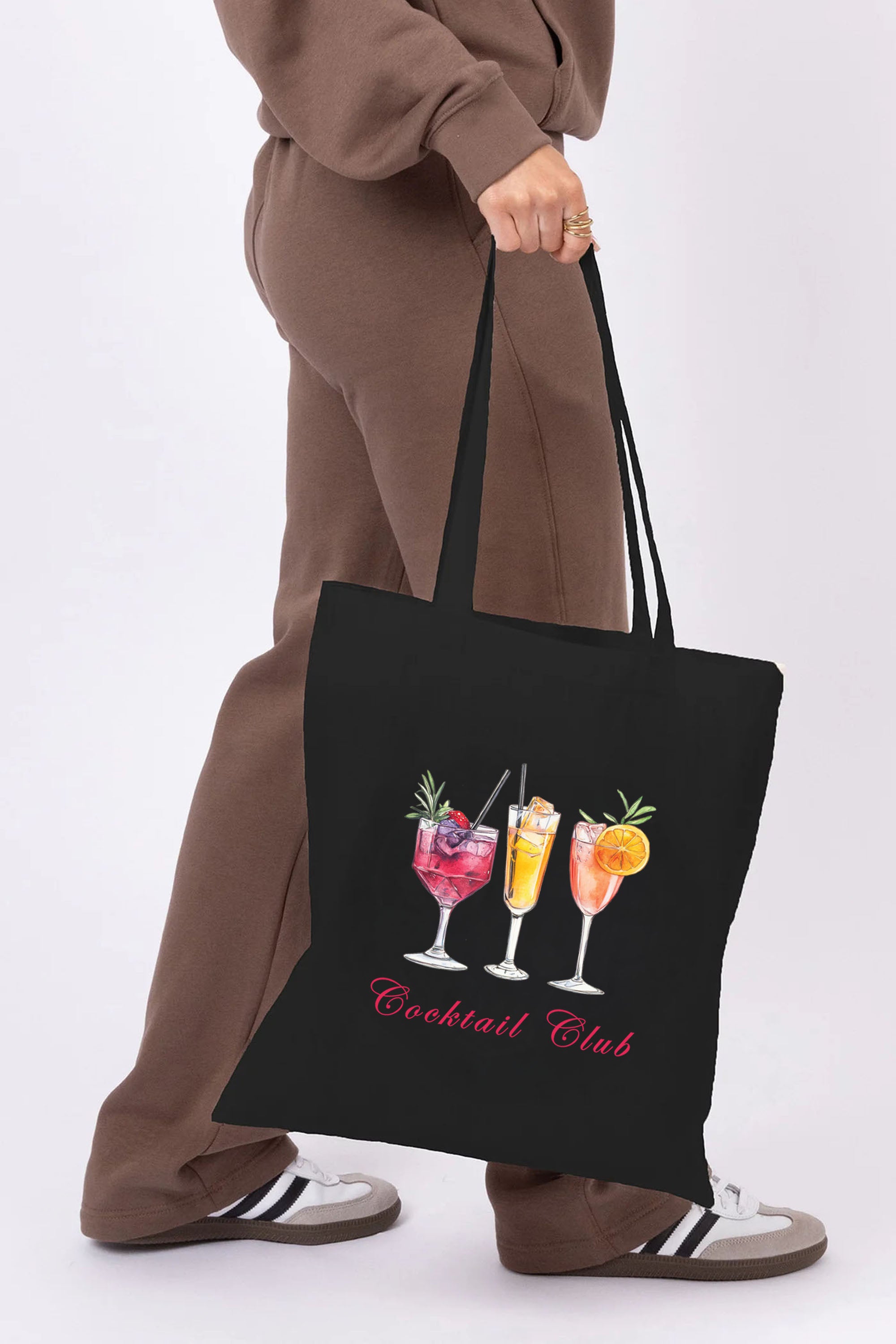 Cocktail Club Printed Cotton Long Handle Canvas Bag