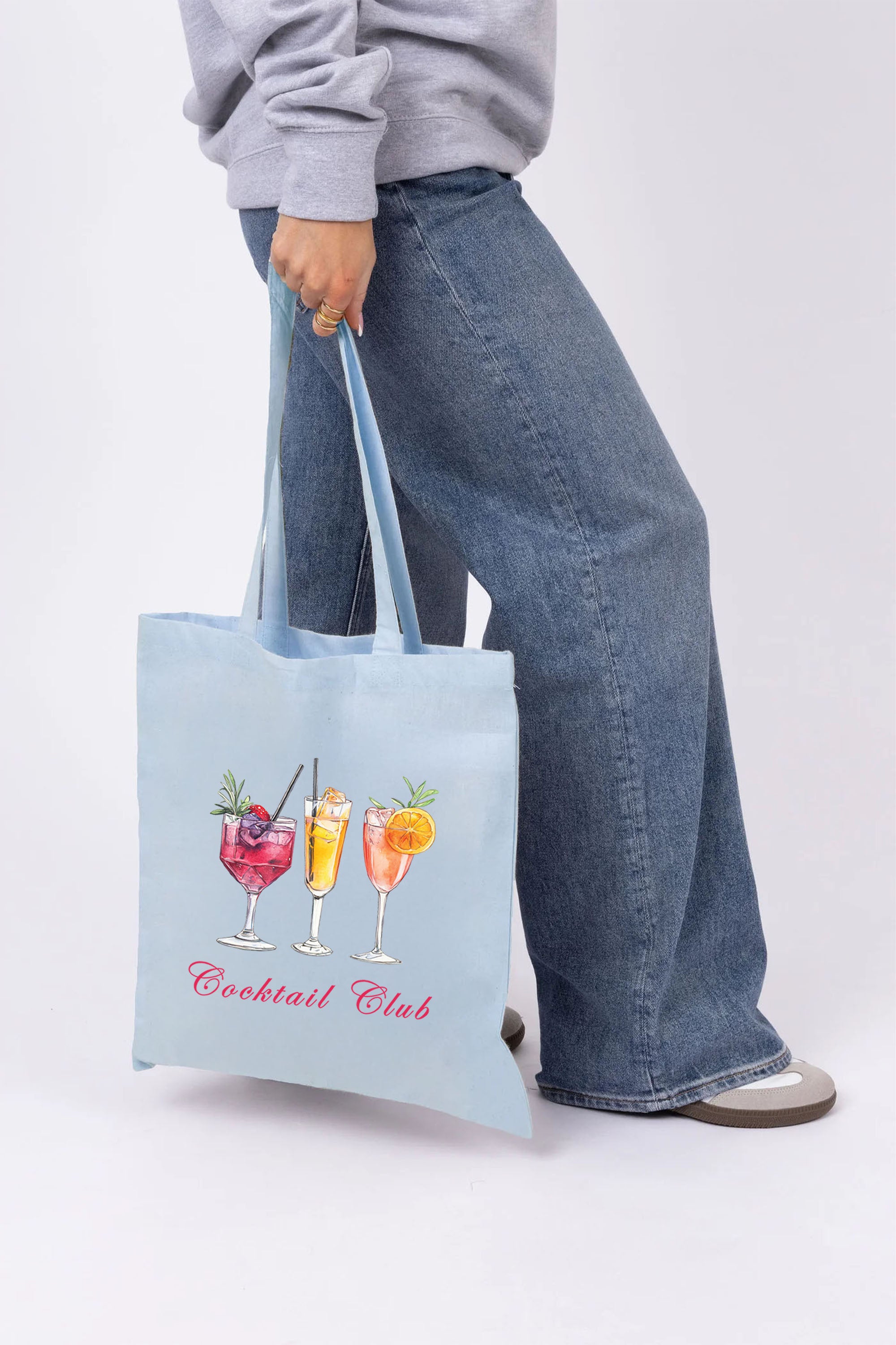 Cocktail Club Printed Cotton Long Handle Canvas Bag