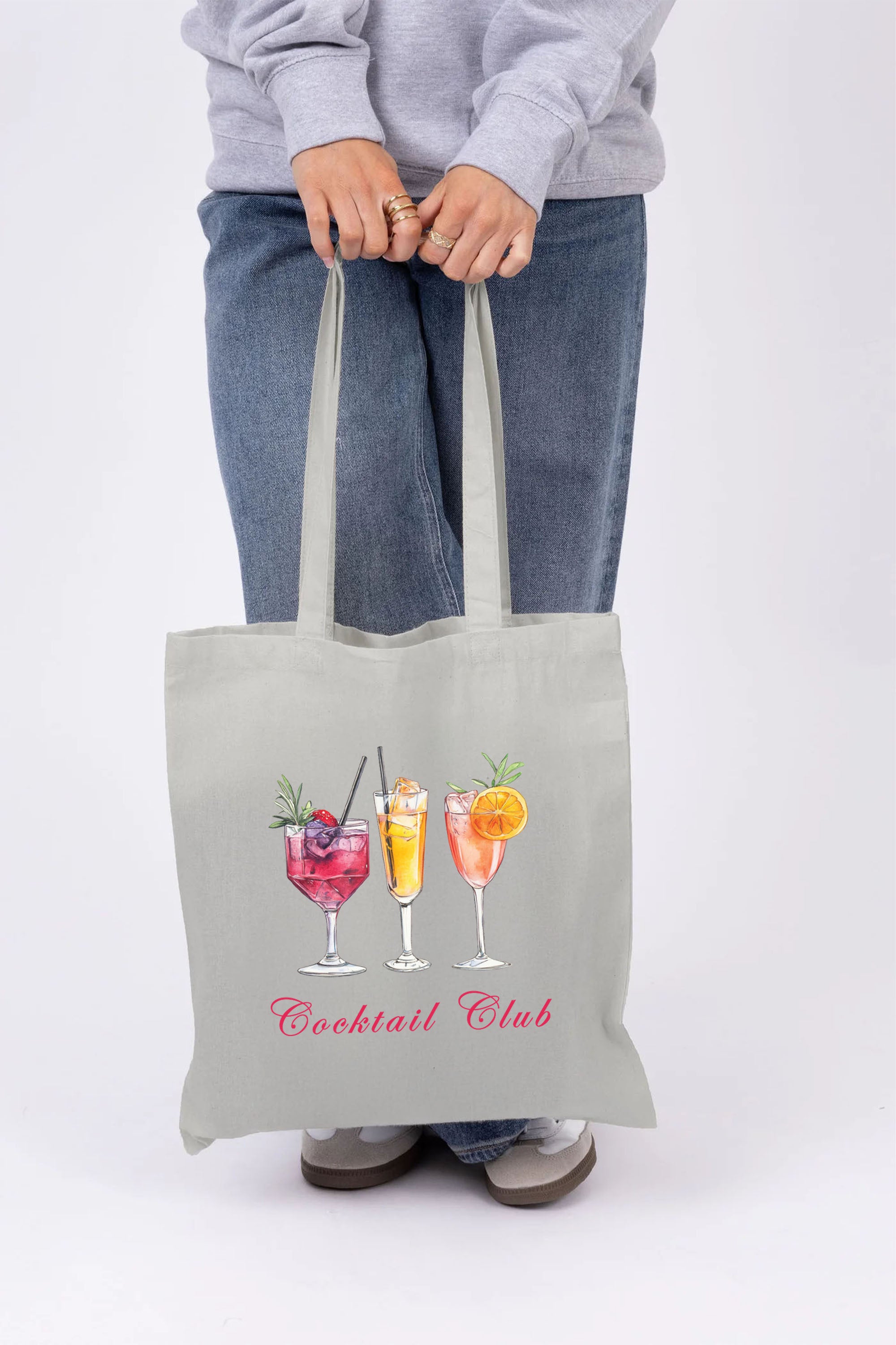 Cocktail Club Printed Cotton Long Handle Canvas Bag