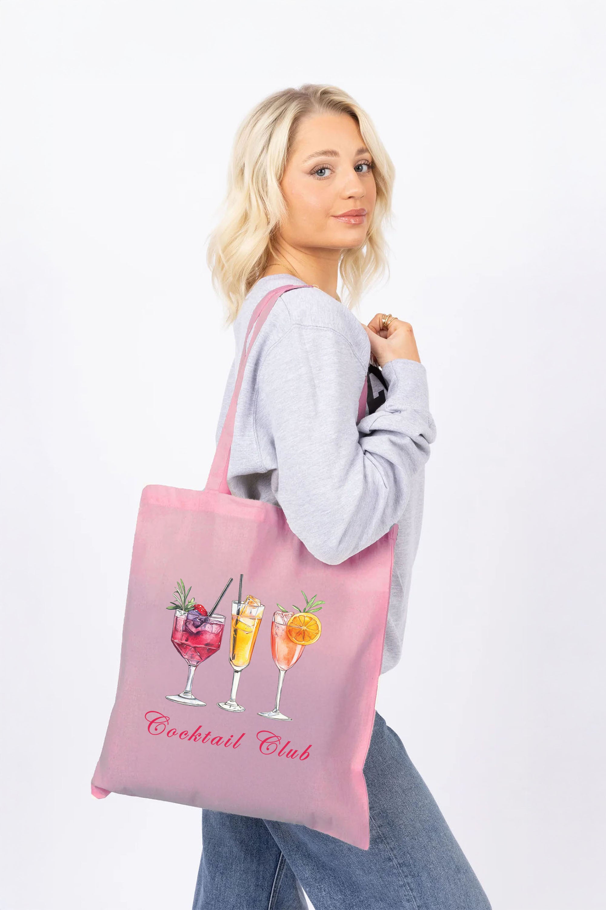 Cocktail Club Printed Cotton Long Handle Canvas Bag
