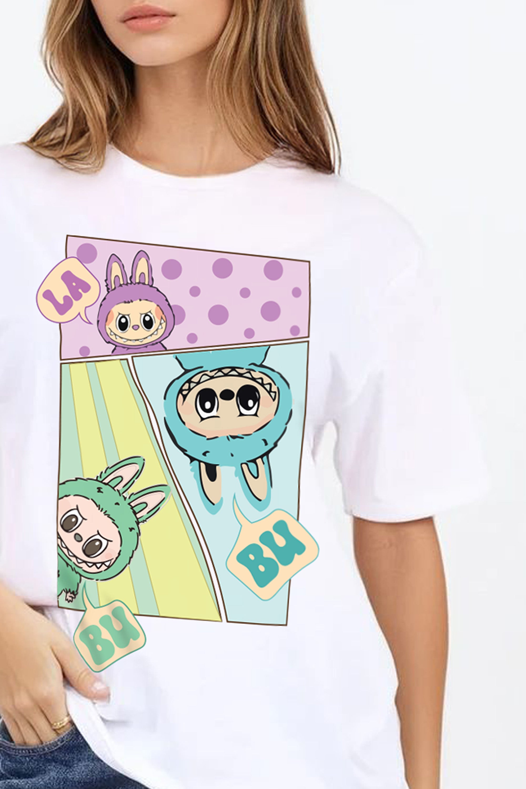 Regular Fit T-shirt in Comic Style Labubu Print