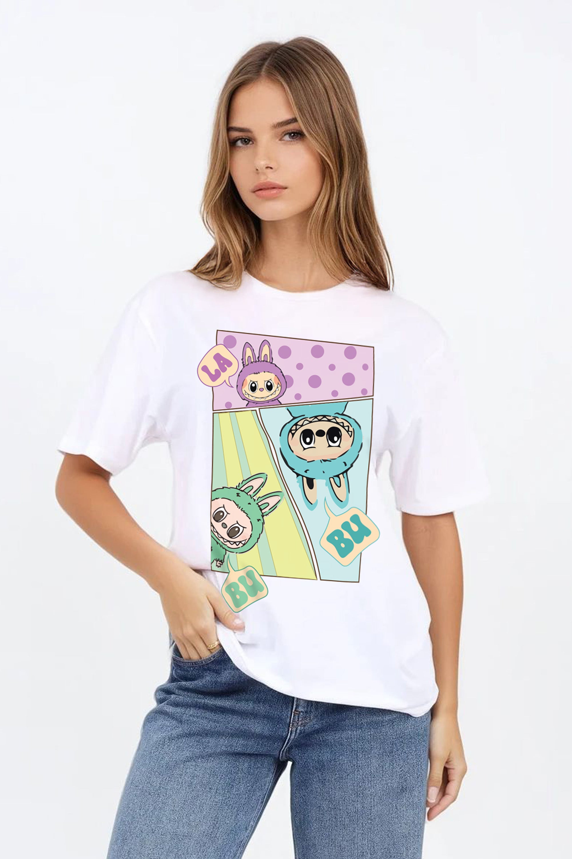 Regular Fit T-shirt in Comic Style Labubu Print