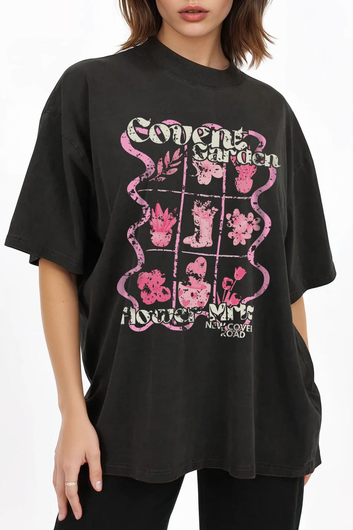 150GSM Oversized Washed T-Shirt in Covent Garden Floral Print