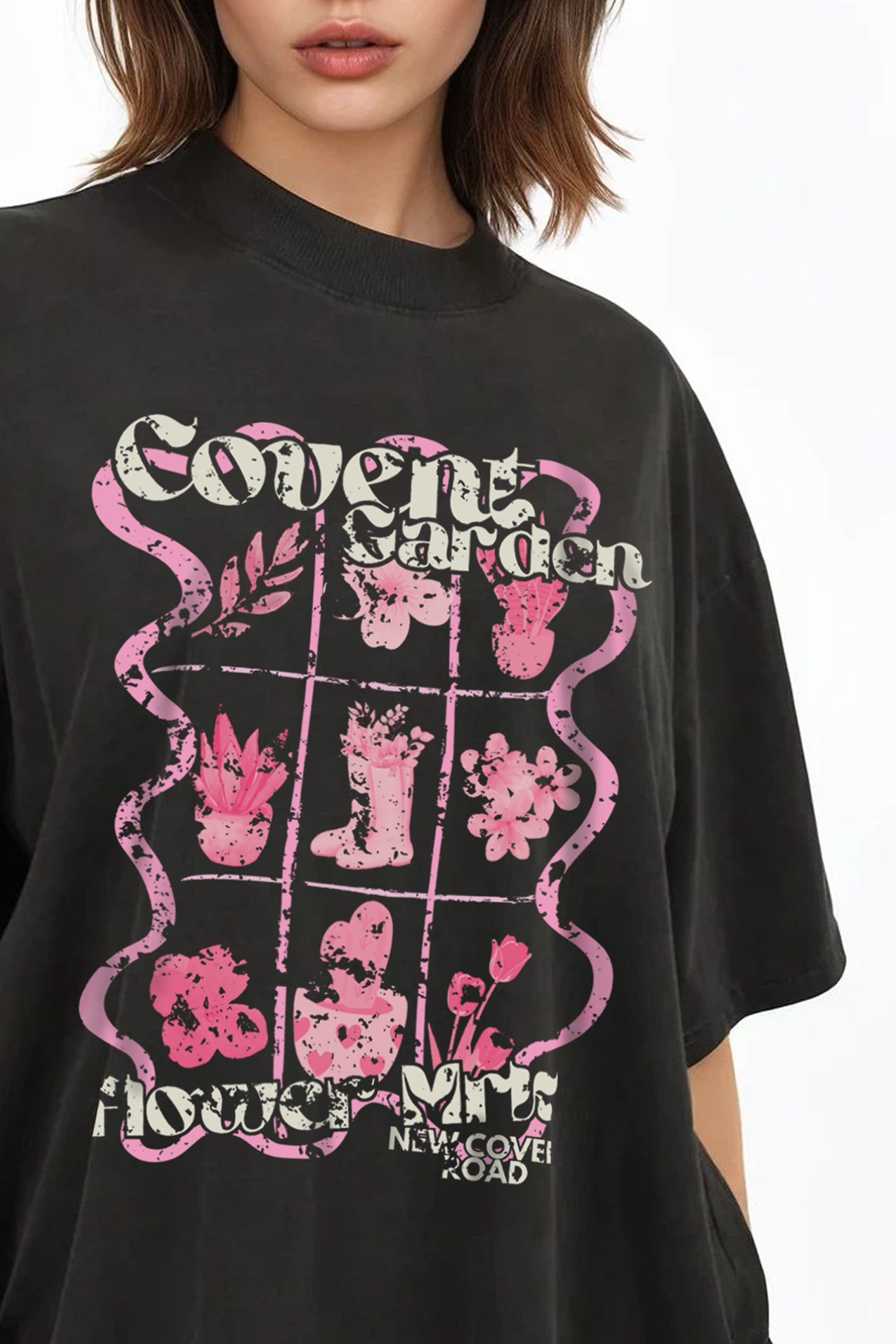 150GSM Oversized Washed T-Shirt in Covent Garden Floral Print