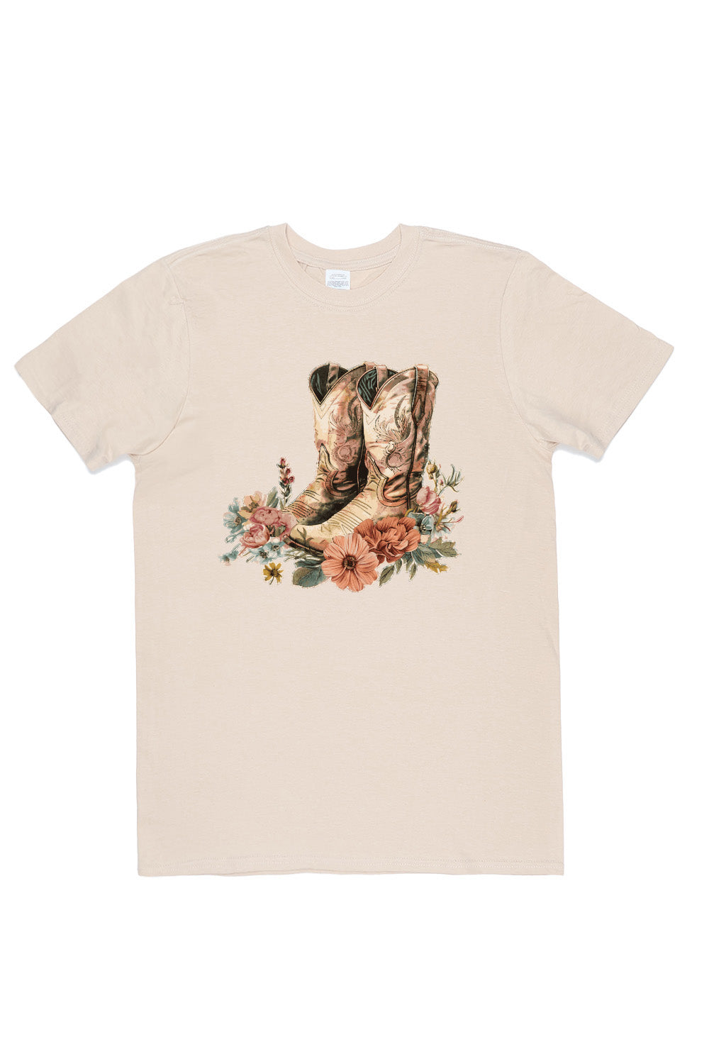 Cowboy boots with flowers T-Shirt in Sand (Custom Packs)