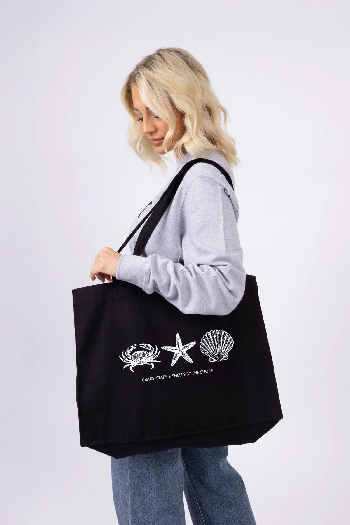Crab Star Seashells Printed Woven Shopping Tote Bag