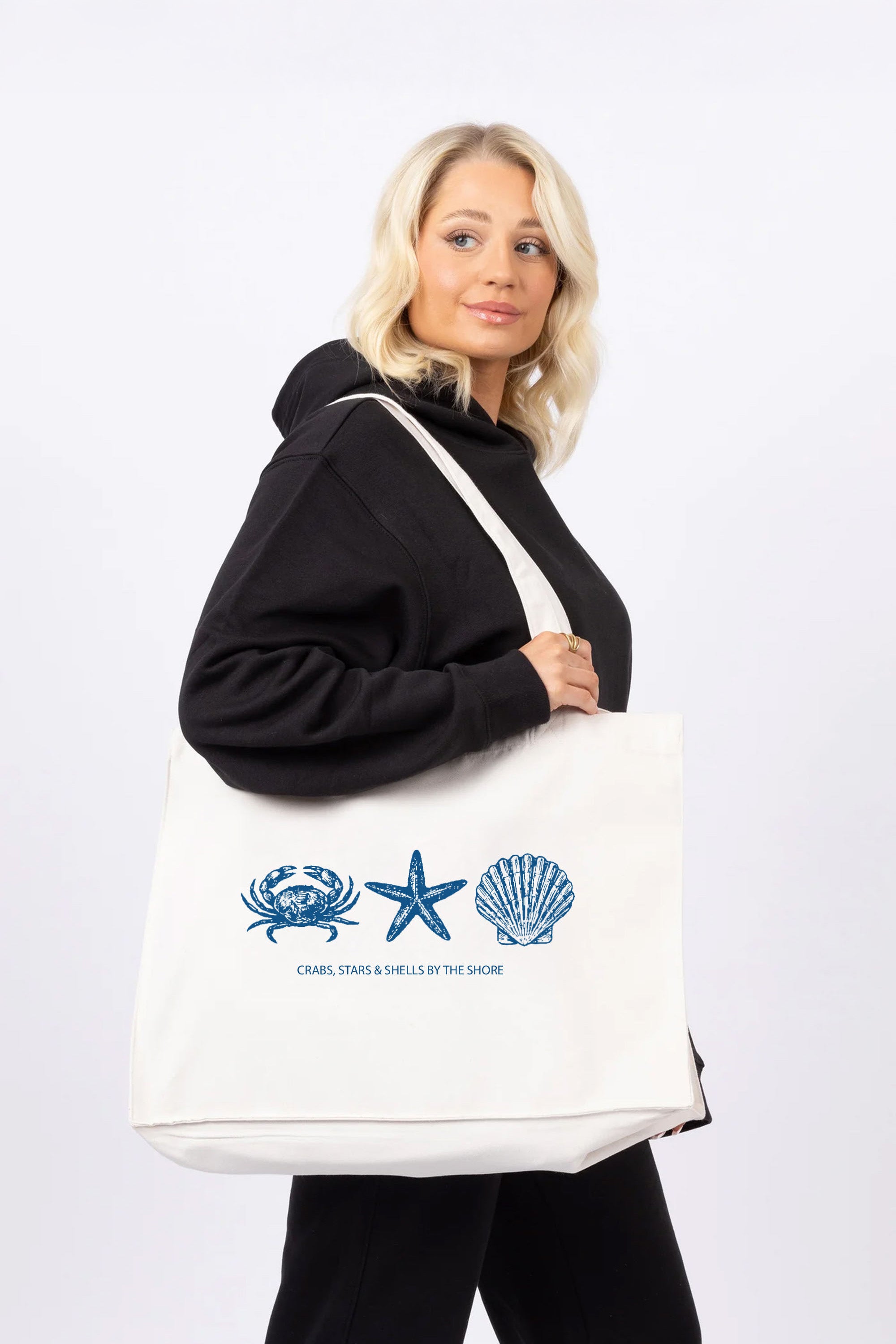 Crab Star Seashells Printed Woven Shopping Tote Bag