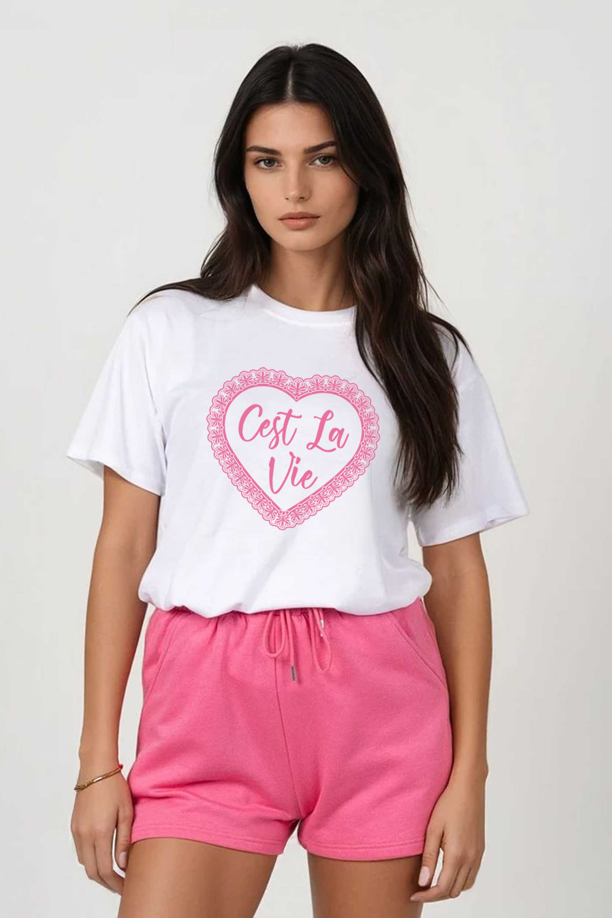 Regular Fit T-Shirt & LSF Short Sets In C’est La Vie Lace Print (Pack of 4 sets)