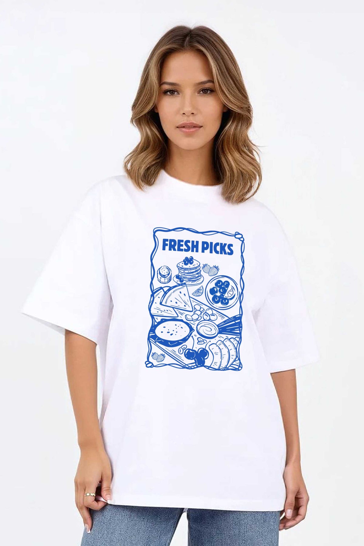 220GSM Oversized T-Shirt in Fresh Picks Picnic Print