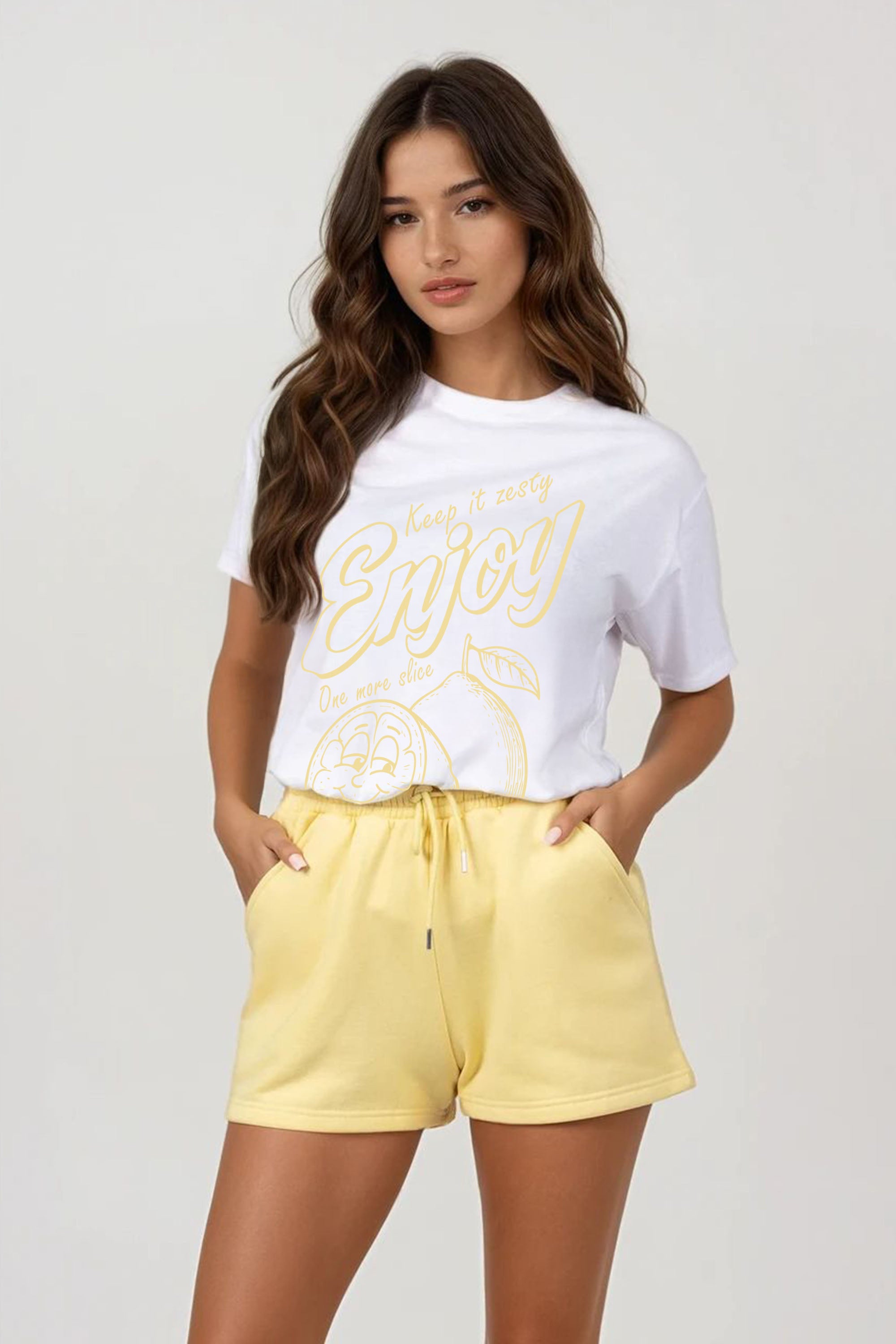 Regular Fit T-Shirt & Short Set In Enjoy Zesty Lemon Print (Pack of 4 Sets)