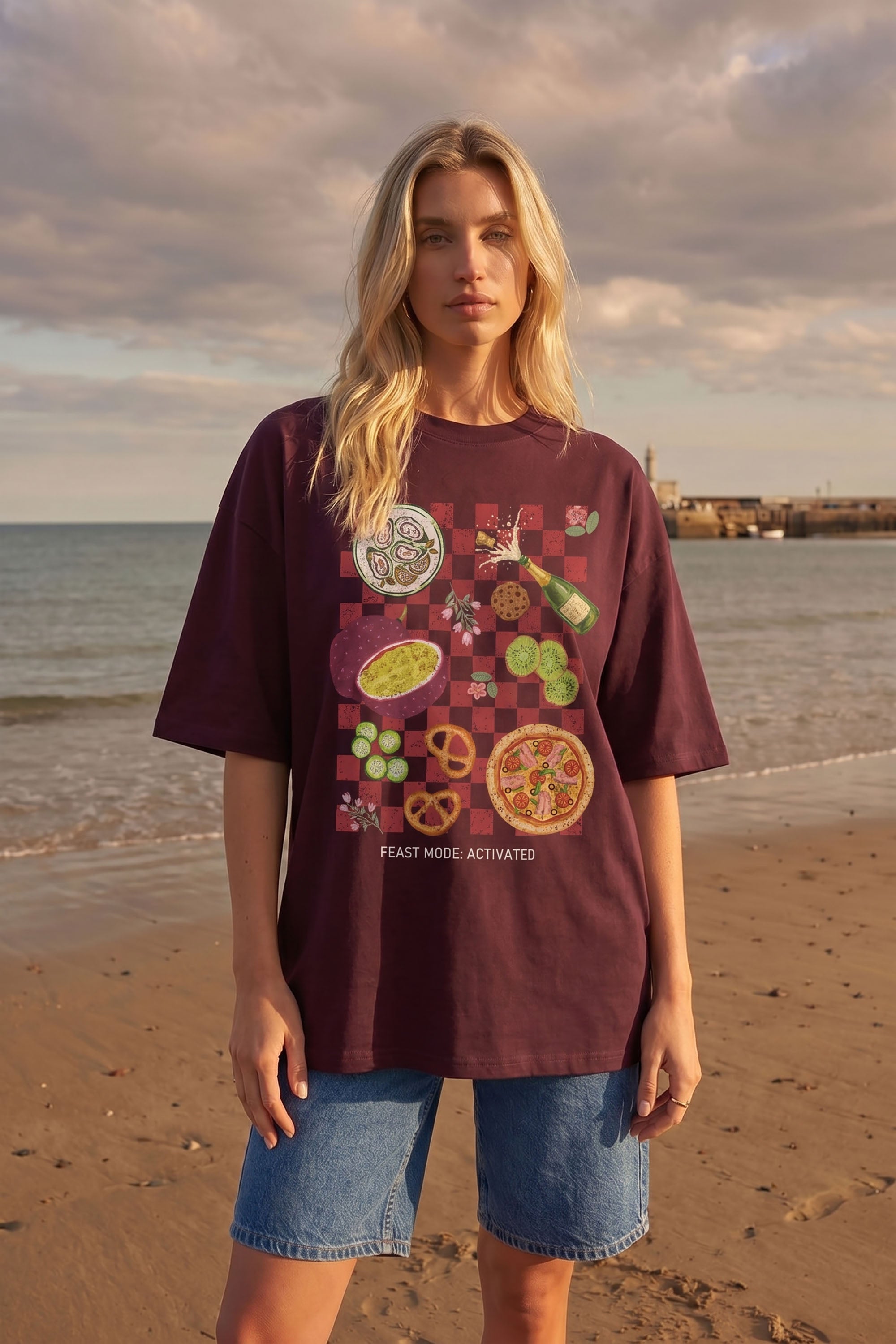 220GSM Oversized T-Shirt in Feast Mood Activated Graphic Tee