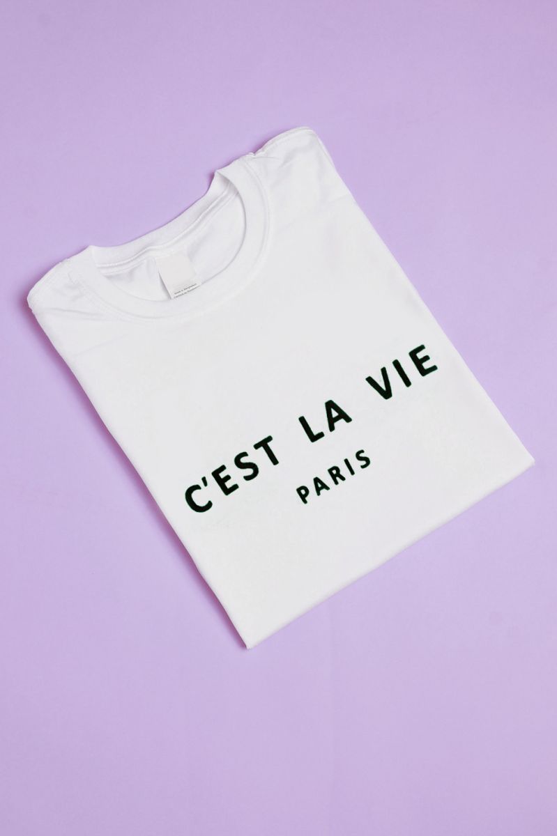 C'est La Vie Paris Slogan Fitted T-Shirt (Pack of 6)