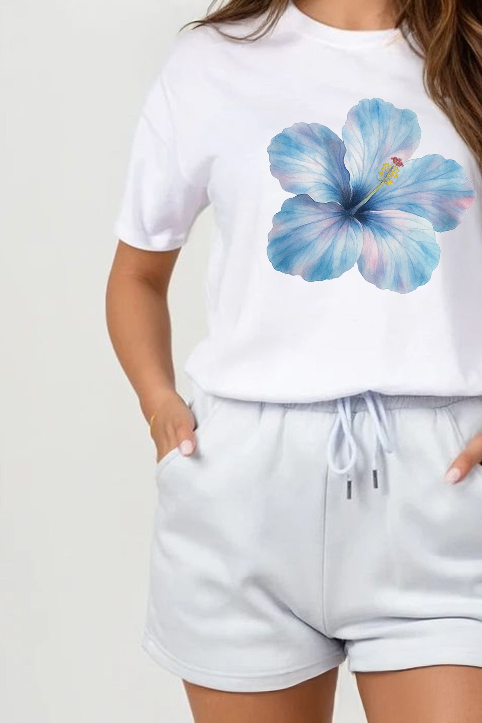 Regular Fit T-Shirt & Short Set In Blue Blossom Flower Print (Pack of 4 Sets)