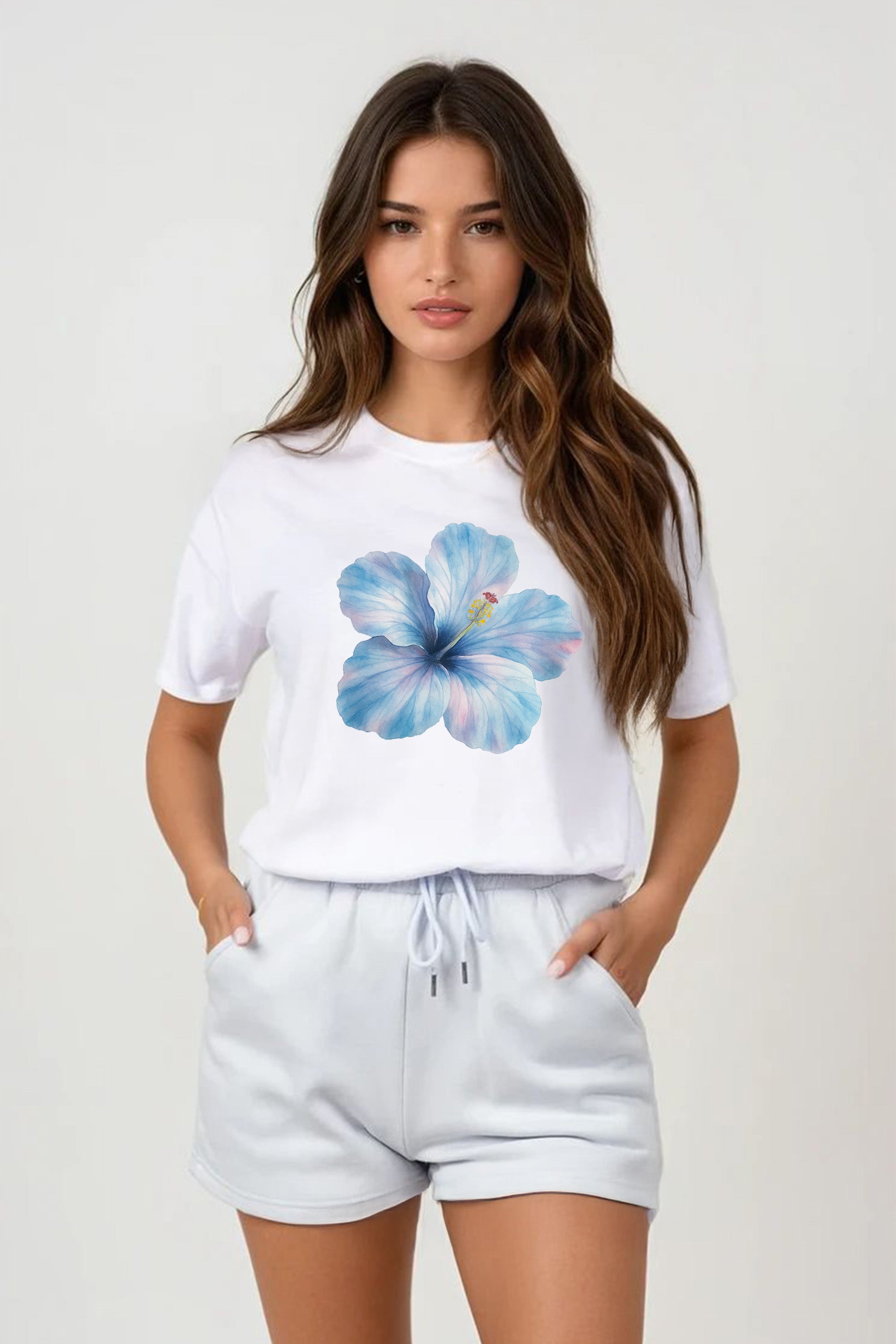 Regular Fit T-Shirt & Short Set In Blue Blossom Flower Print (Pack of 4 Sets)