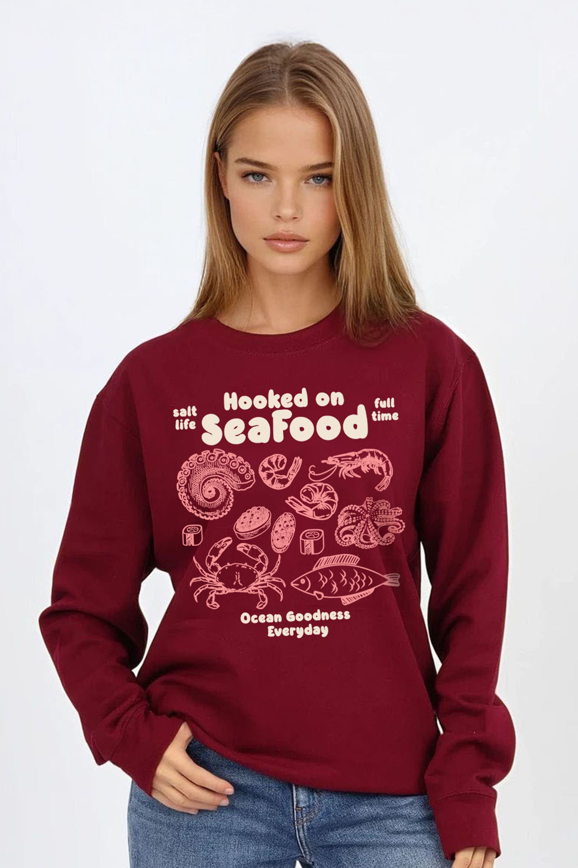 Hooked on Seafood Printed Sweatshirt