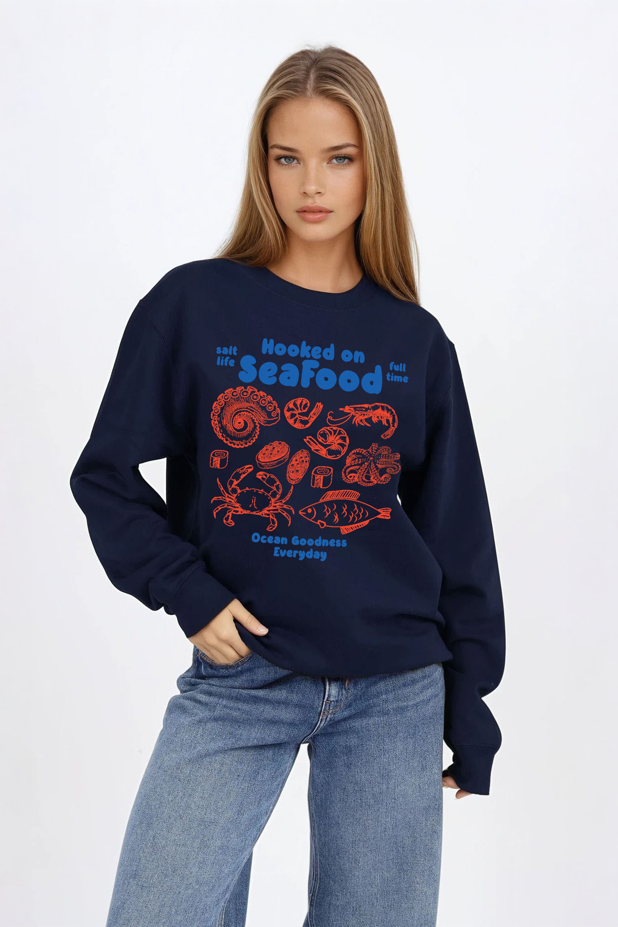 Hooked on Seafood Printed Sweatshirt
