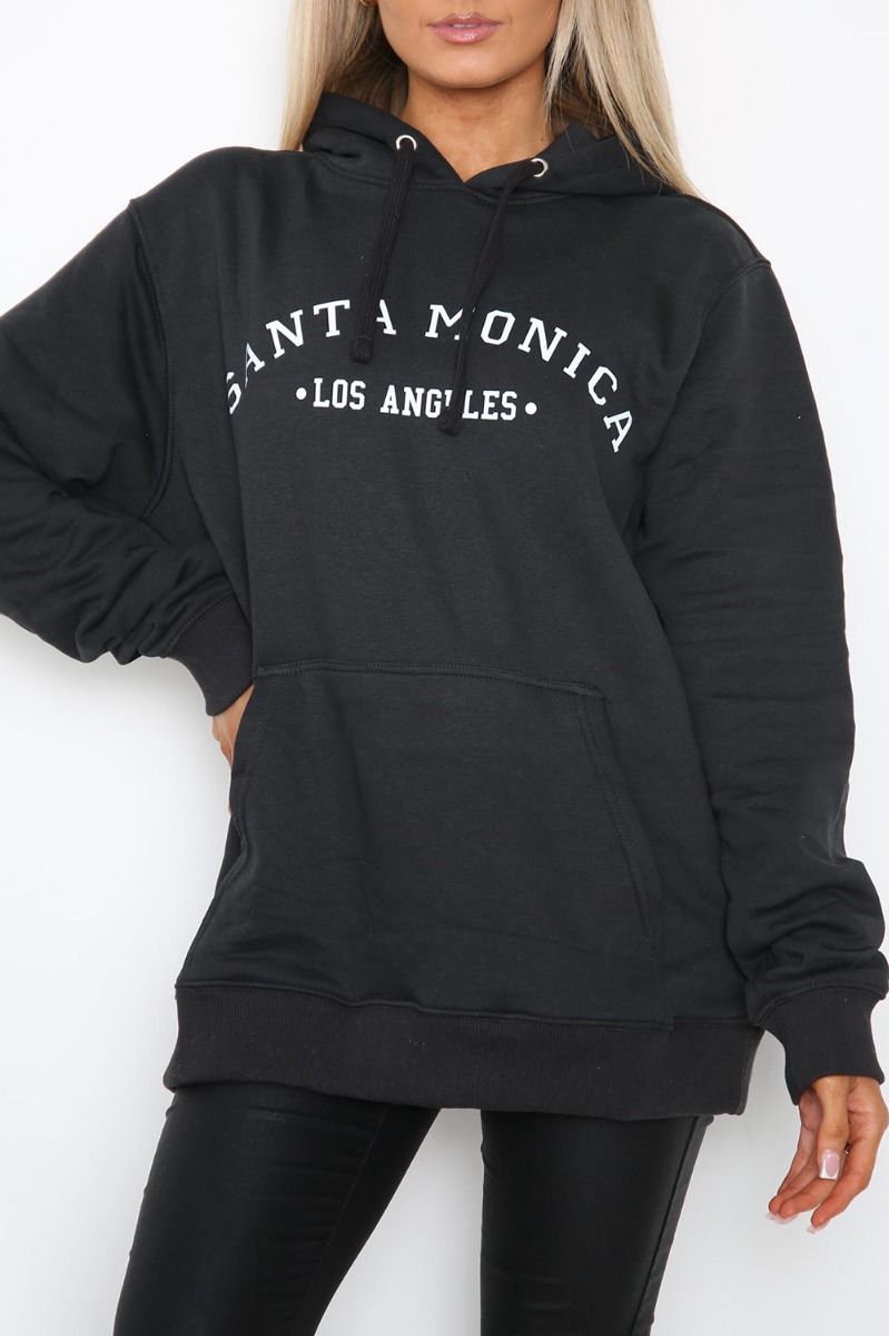 Santa Monica Slogan printed hoodie In black