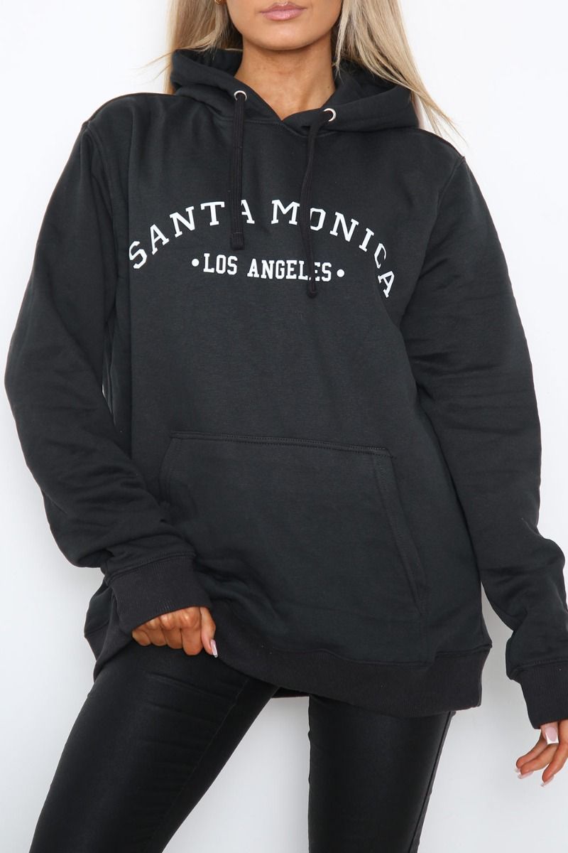 Santa Monica Los Angeles Slogan printed Hoodie in Black