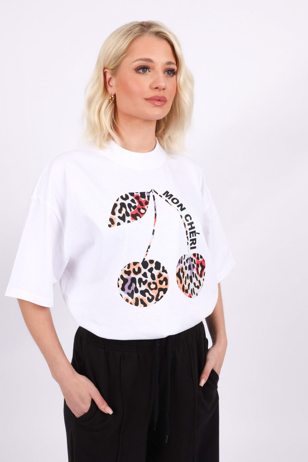 220GSM Oversized T-Shirt In Multi Leopard Print Mon Cherries