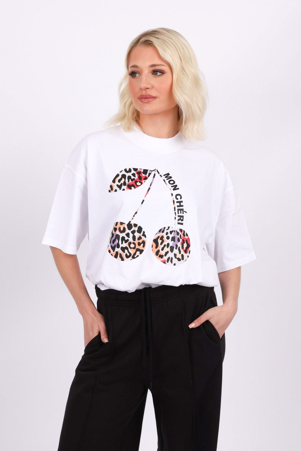 220GSM Oversized T-Shirt In Multi Leopard Print Mon Cherries