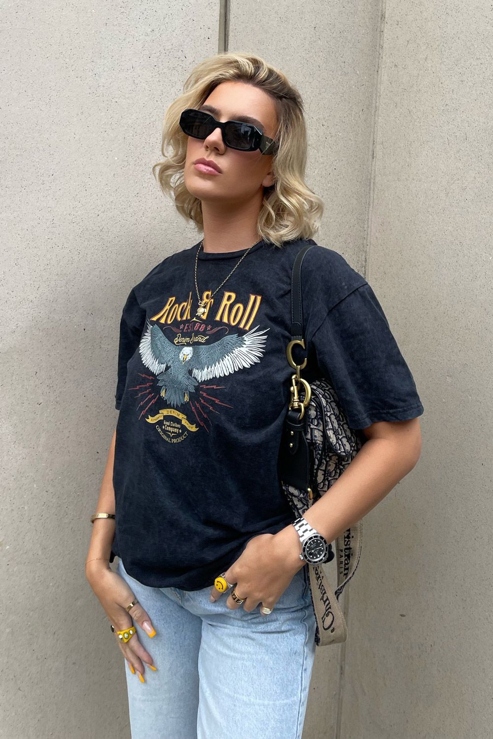 Rock n Roll Eagle Acid Wash T-Shirt