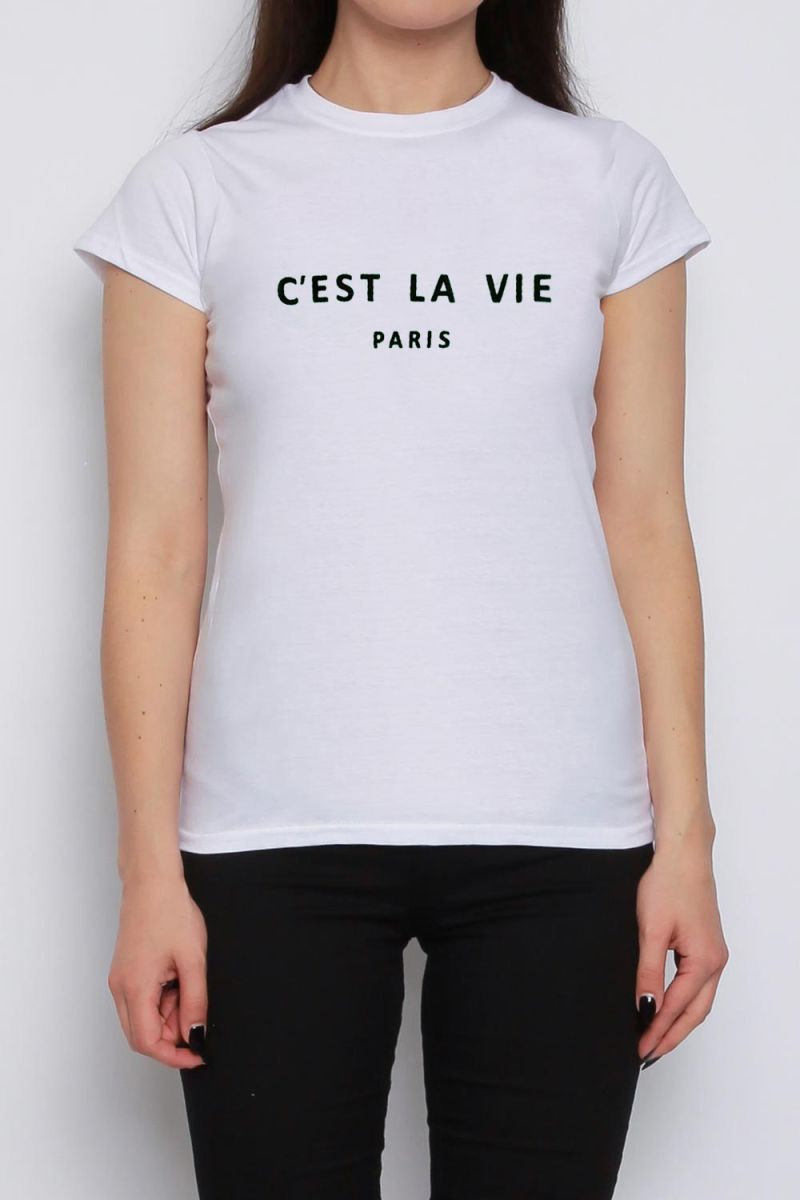C'est La Vie Paris Slogan Fitted T-Shirt (Pack of 6)