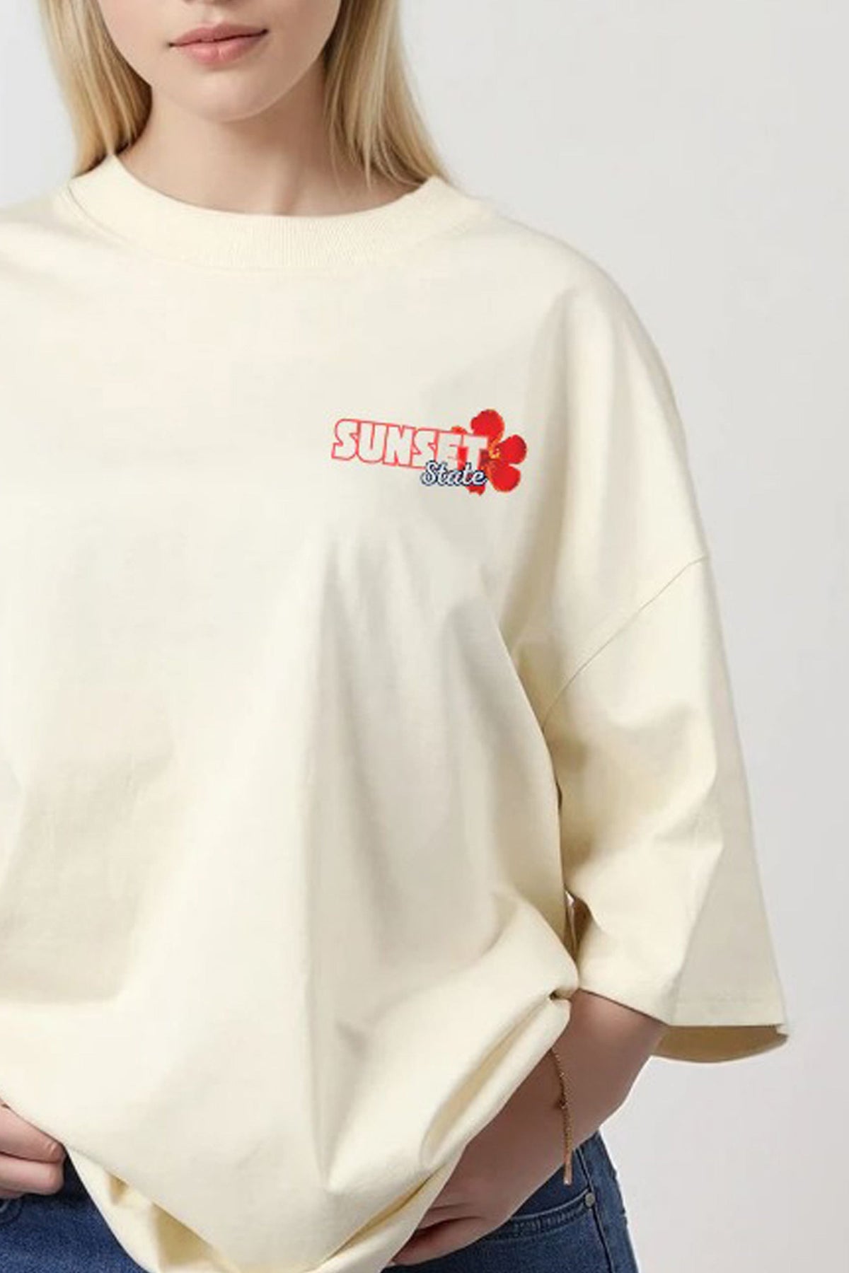 220GSM Oversized T-Shirt In Sunset State Hawaii Beach Print