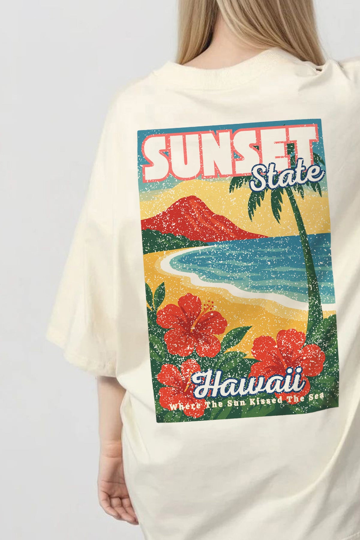 220GSM Oversized T-Shirt In Sunset State Hawaii Beach Print