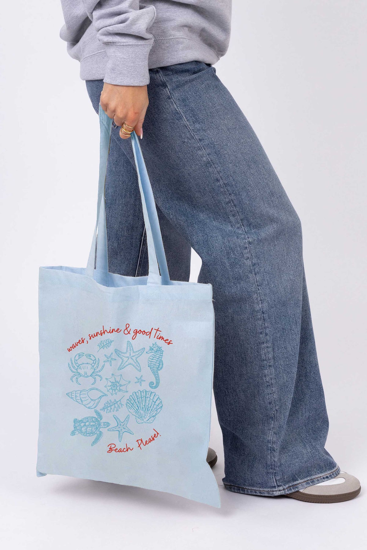 Beach Please Seashell Graphic Printed Cotton Tote Bag
