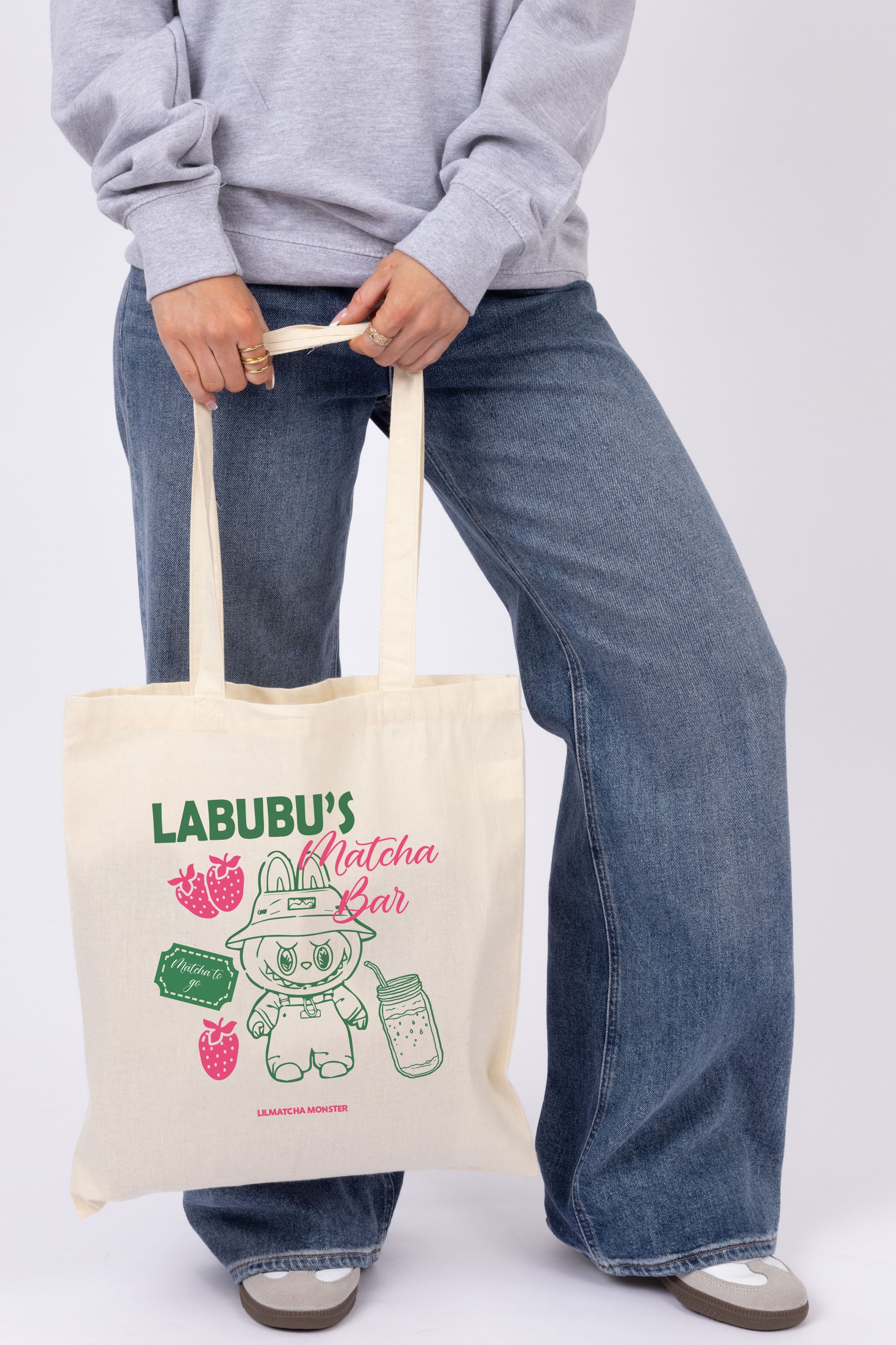 Labubu Matcha Bar Printed Cotton Tote Bag