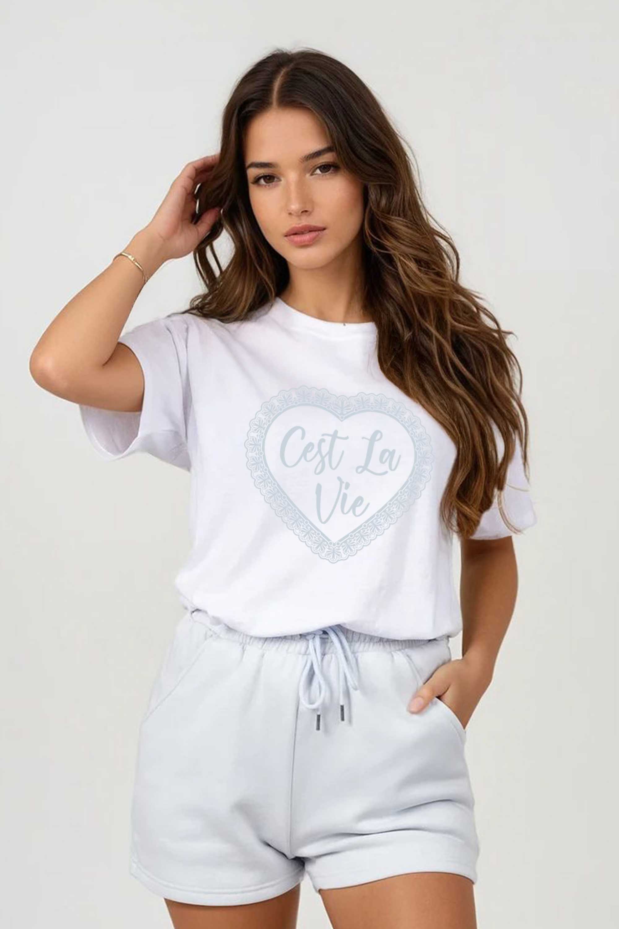 Regular Fit T-Shirt & LSF Short Sets In C’est La Vie Lace Print (Pack of 4 sets)