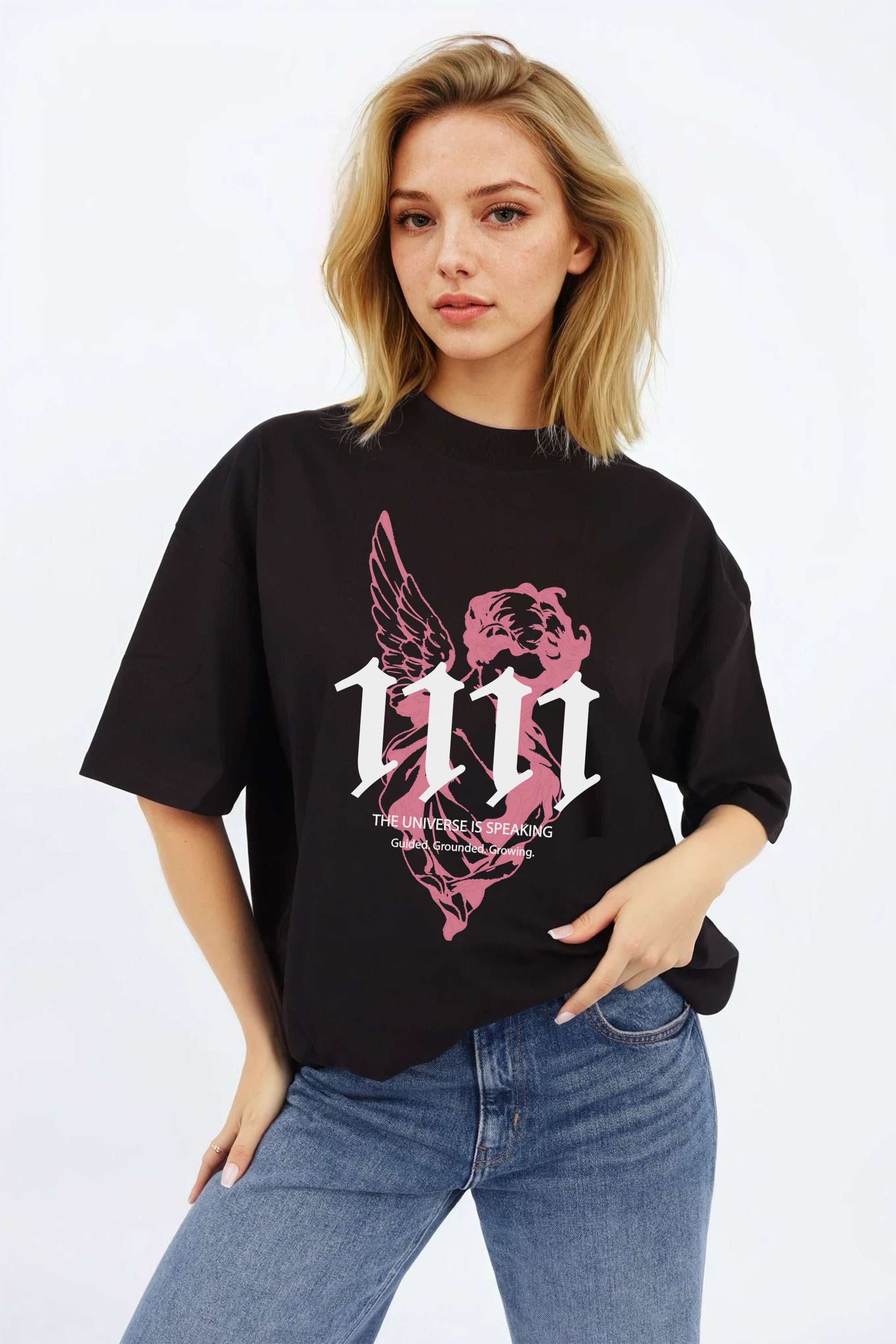 220GSM Oversized T-Shirt in Guided Angel Line Art Print