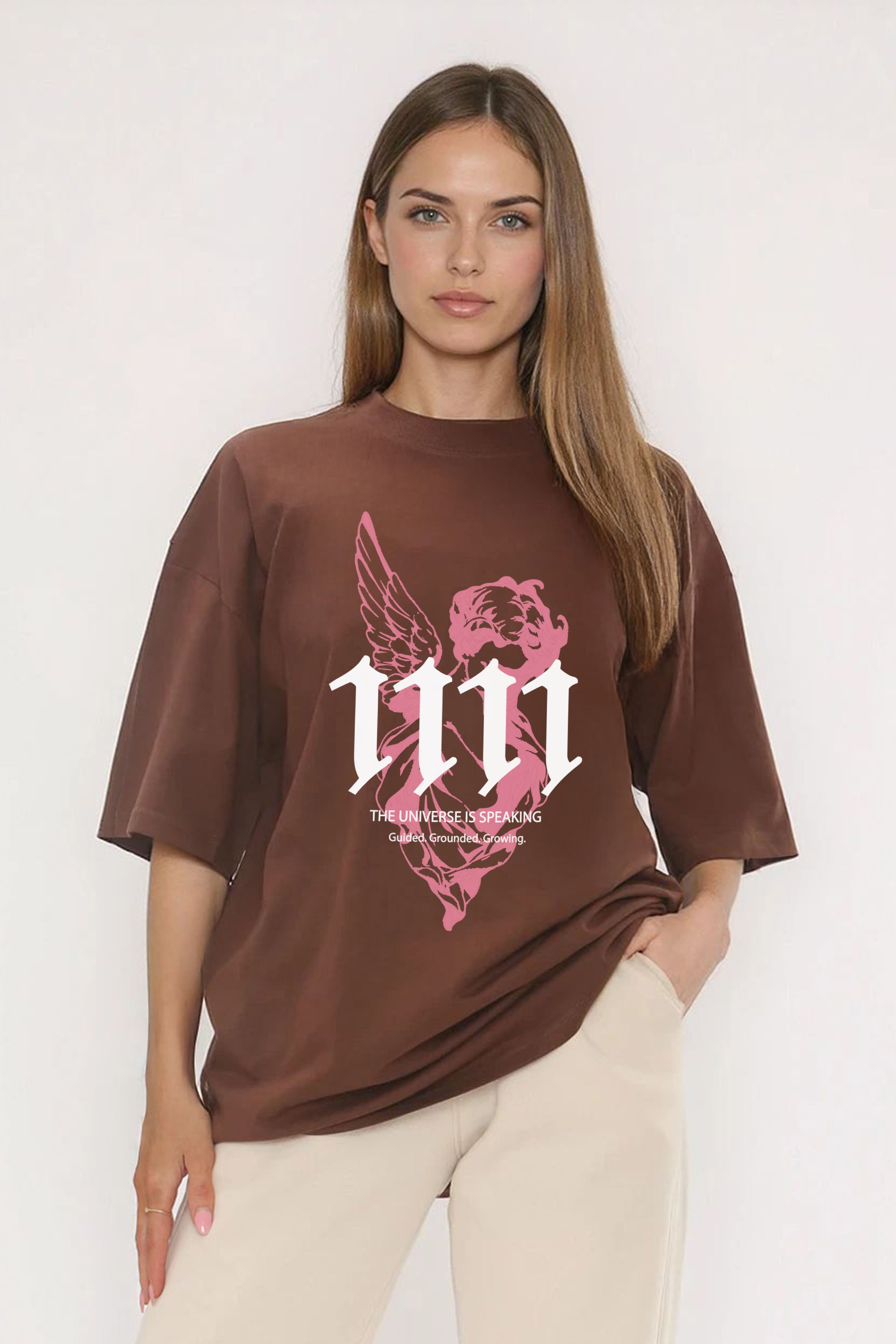 220GSM Oversized T-Shirt in Guided Angel Line Art Print