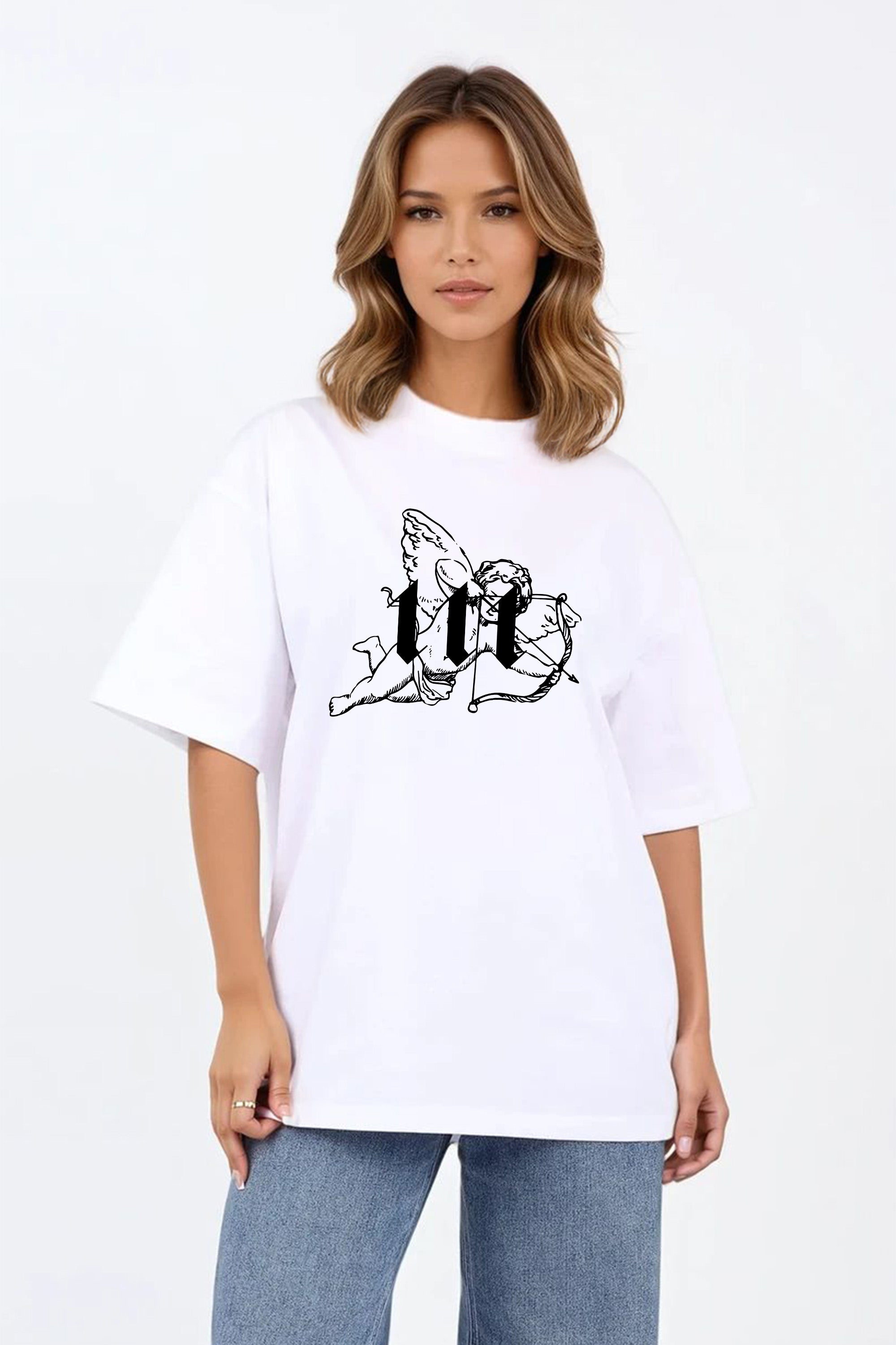 220GSM Oversized T-Shirt in Cupid 111 Angel Graphic Print