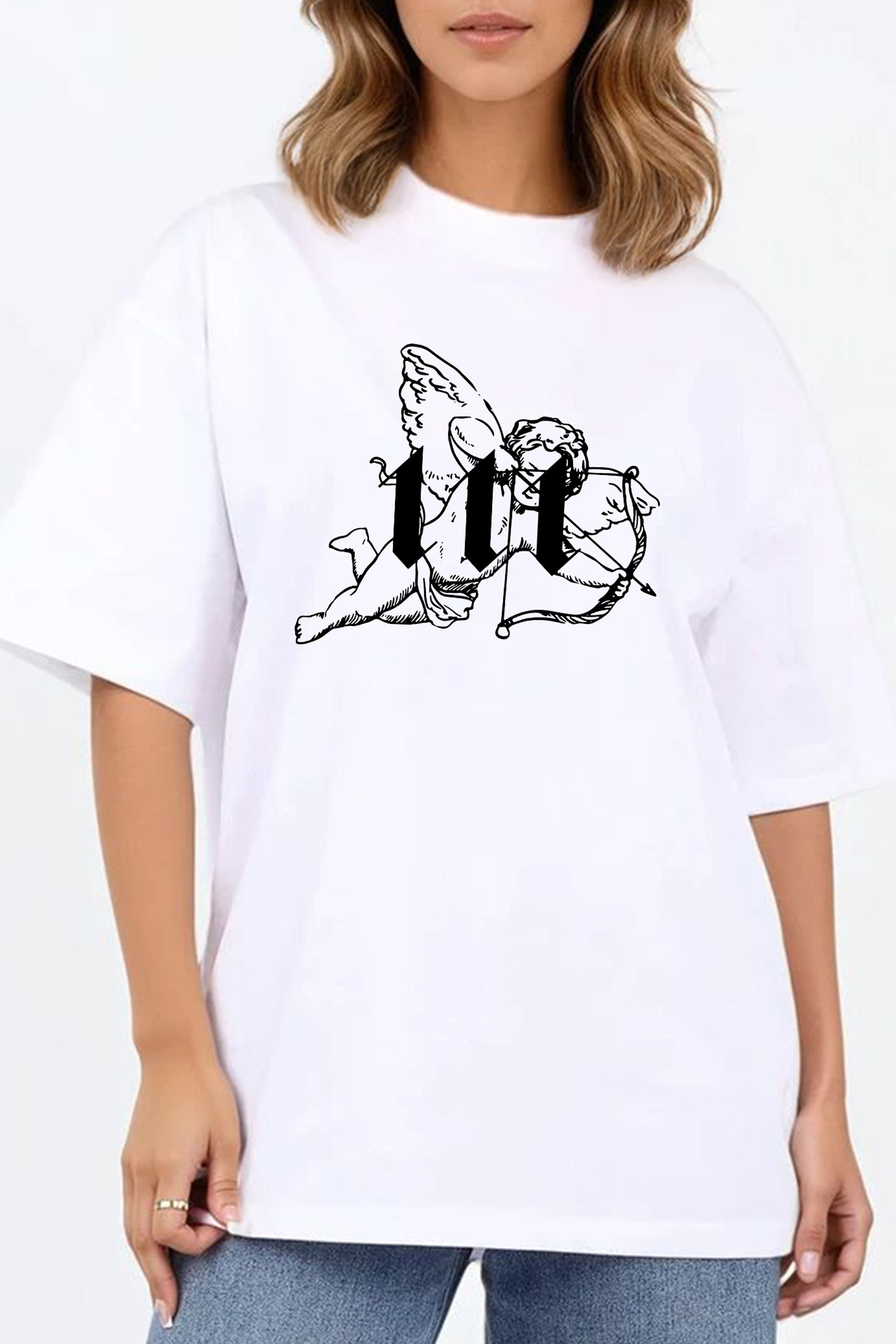 220GSM Oversized T-Shirt in Cupid 111 Angel Graphic Print