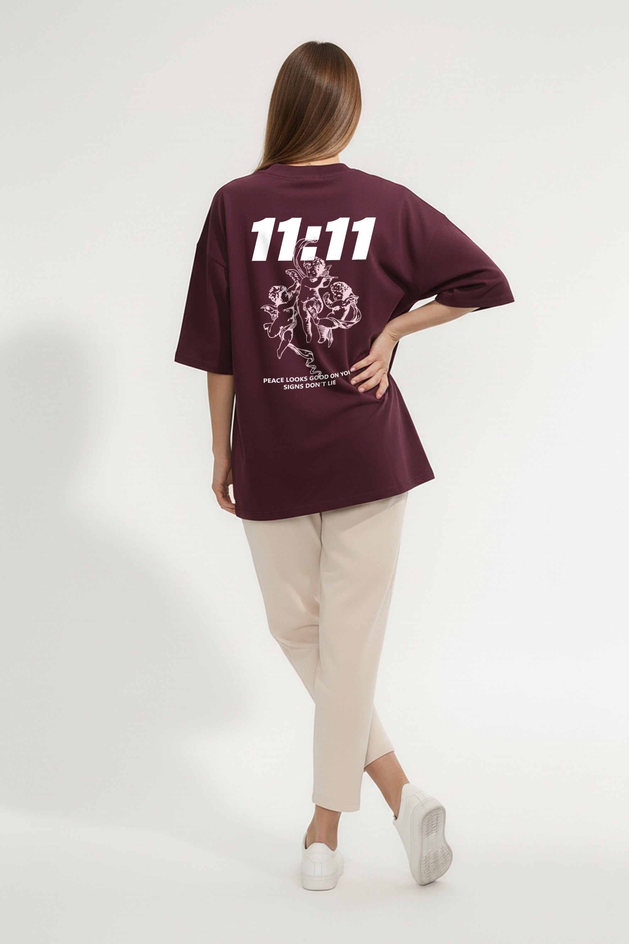 220GSM Oversized T-Shirt in 11:11 Peace Angel Graphic Print