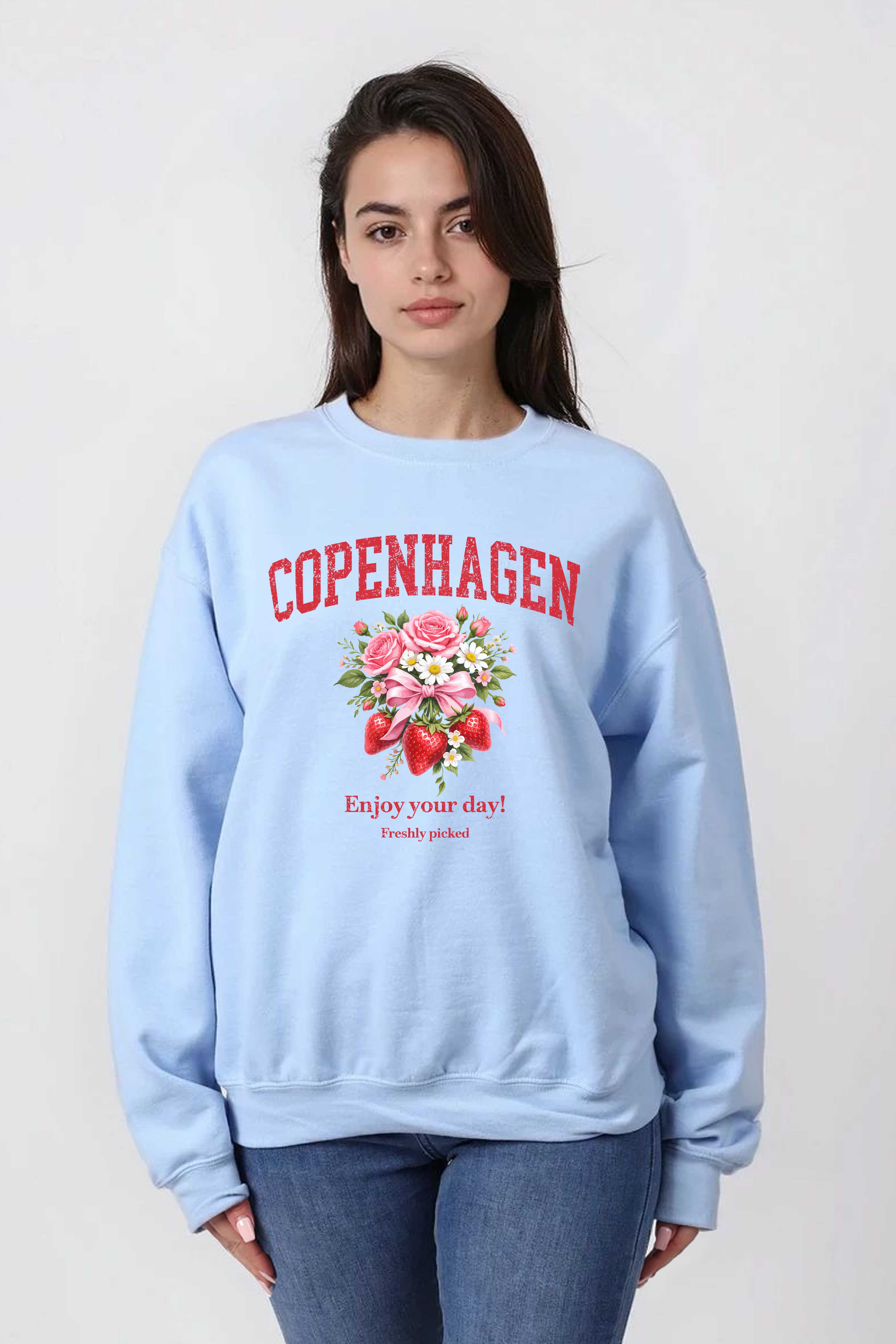 Unisex Heavy Blend Copenhagen Strawberry Floral Printed Sweatshirt