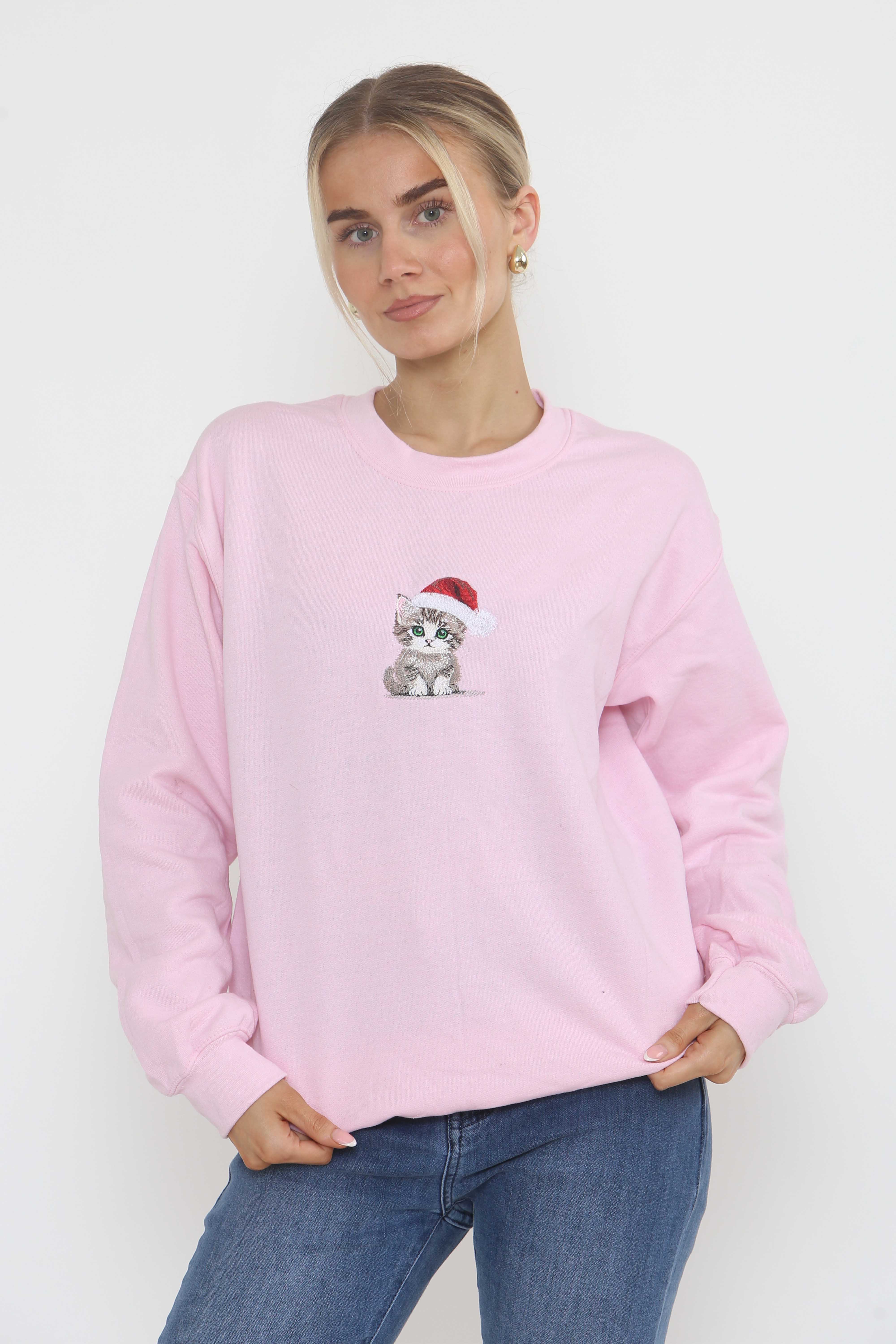 Unisex Heavy Blend Christmas Cat Embroidered Sweatshirt