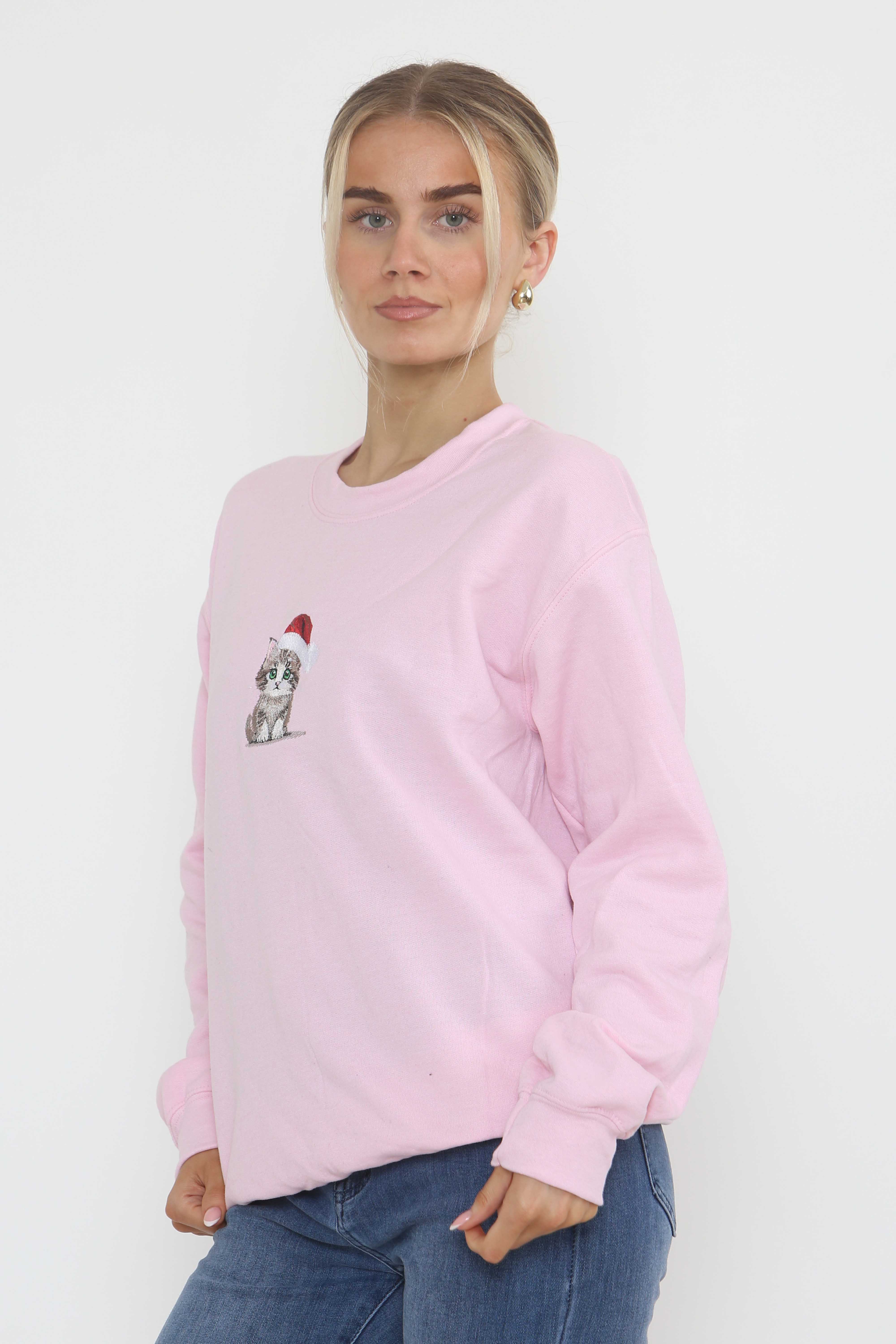 Unisex Heavy Blend Christmas Cat Embroidered Sweatshirt