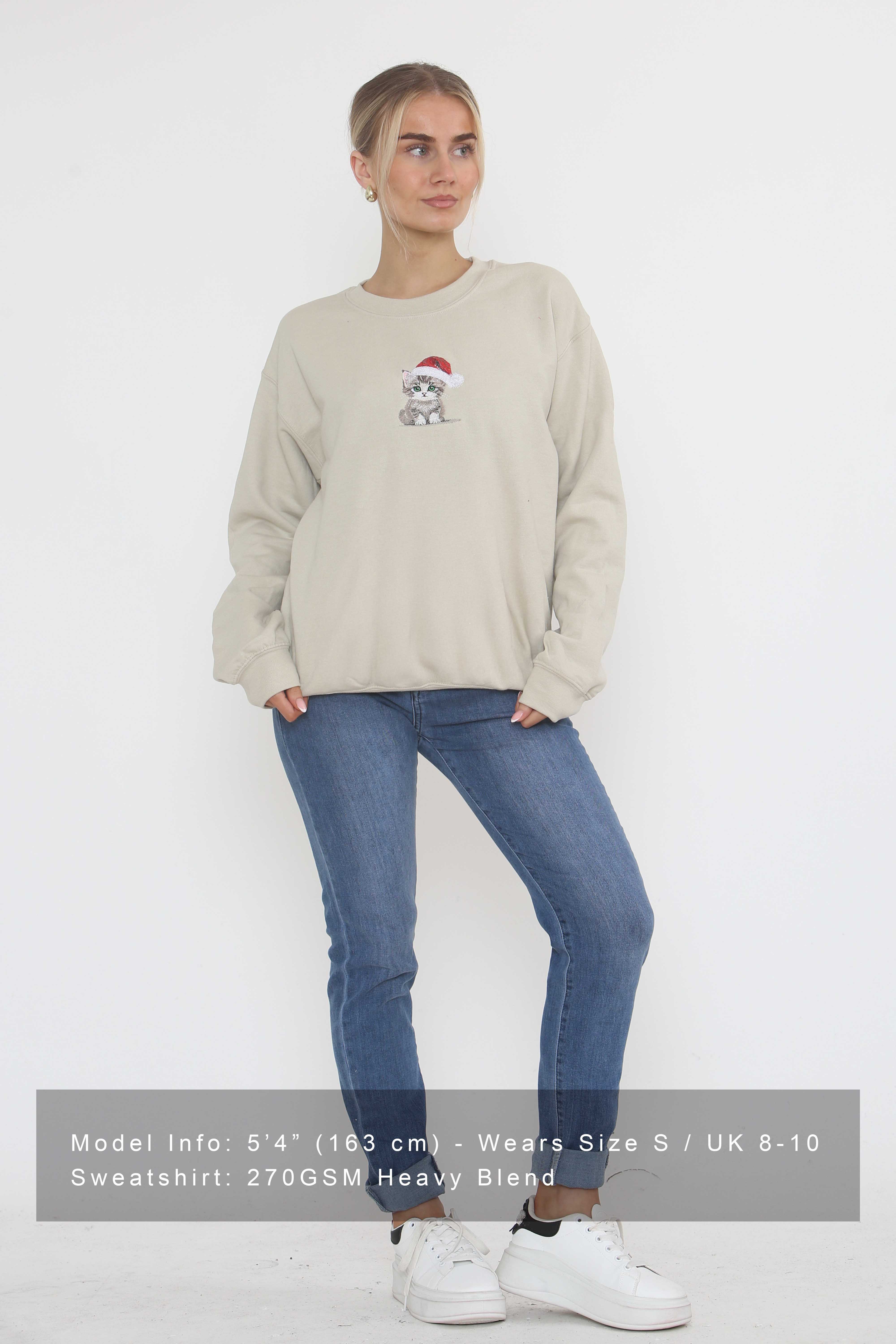 Unisex Heavy Blend Christmas Cat Embroidered Sweatshirt