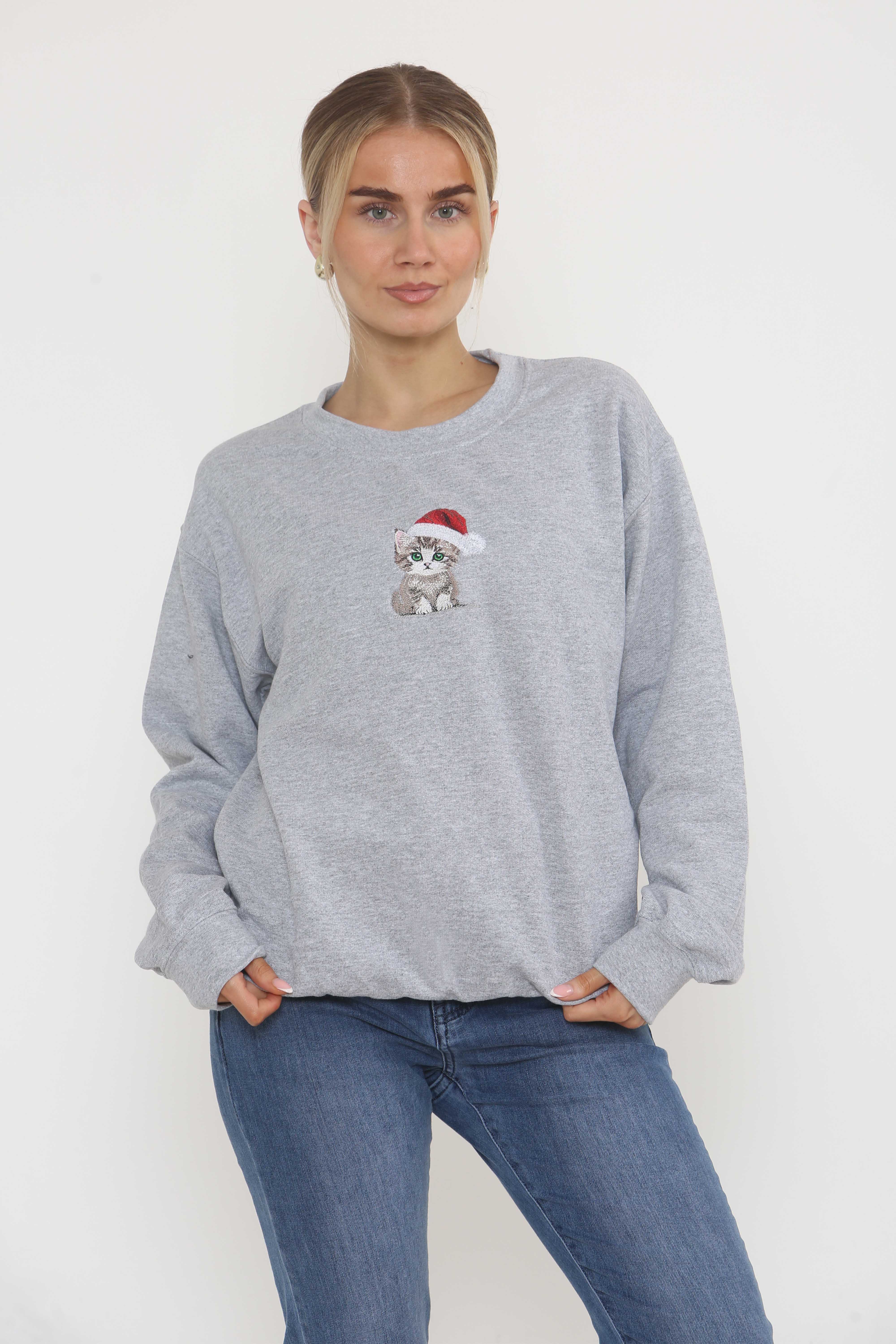 Unisex Heavy Blend Christmas Cat Embroidered Sweatshirt