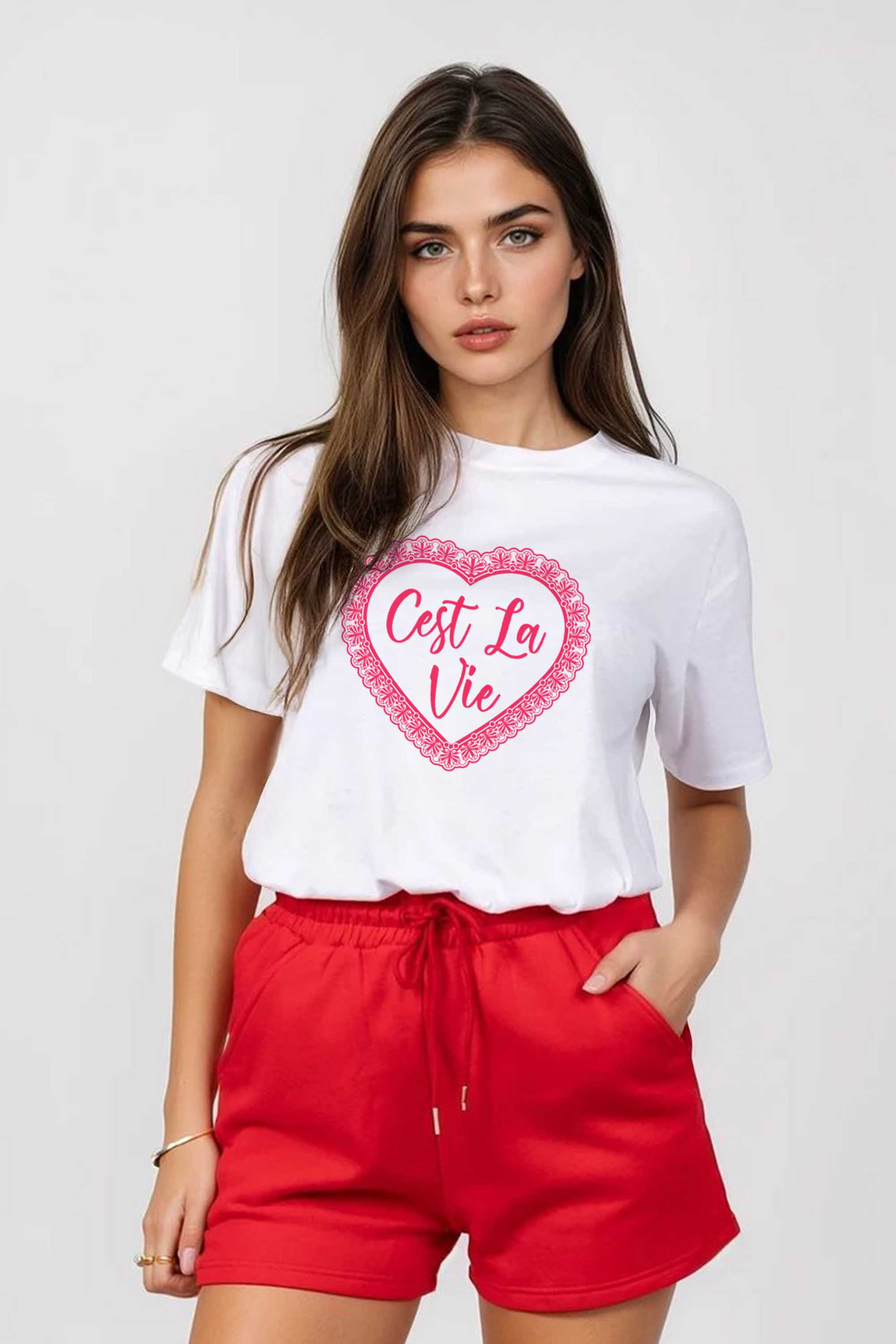 Regular Fit T-Shirt & LSF Short Sets In C’est La Vie Lace Print (Pack of 4 sets)