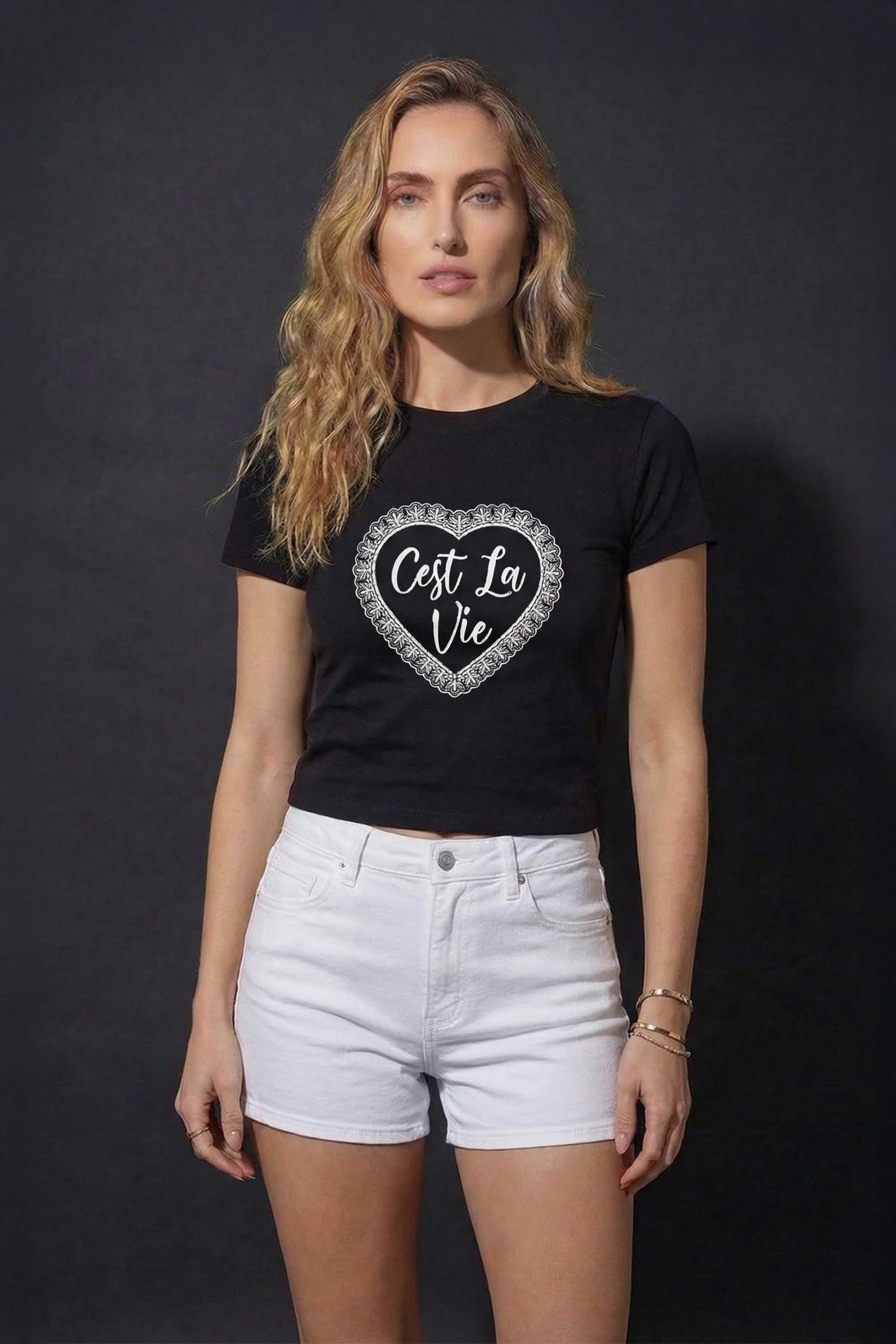 220GSM C’est La Vie Lace Heart Printed Baby Tee (Pack of 6)