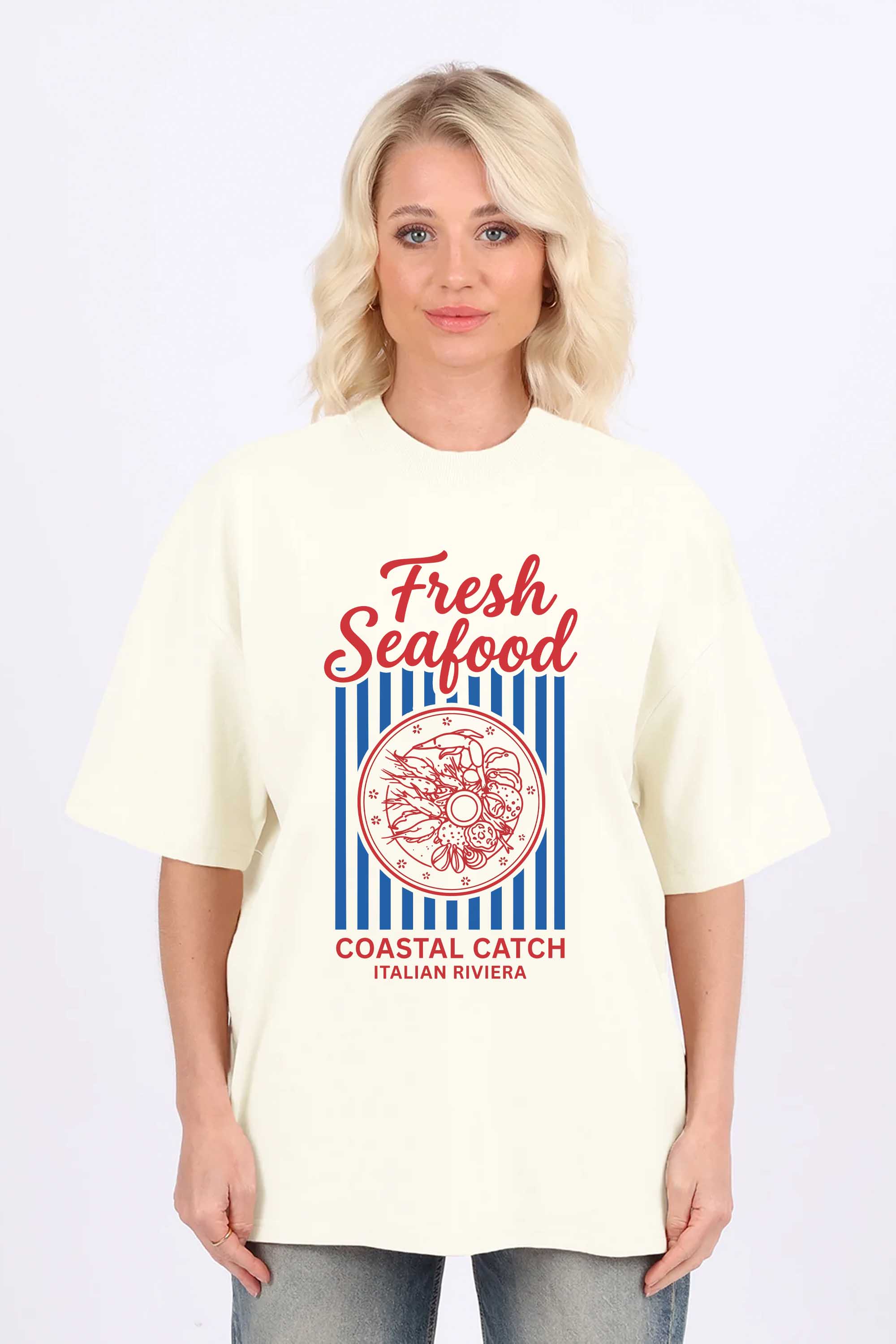220GSM Oversized T-Shirt in Fresh Seafood Print