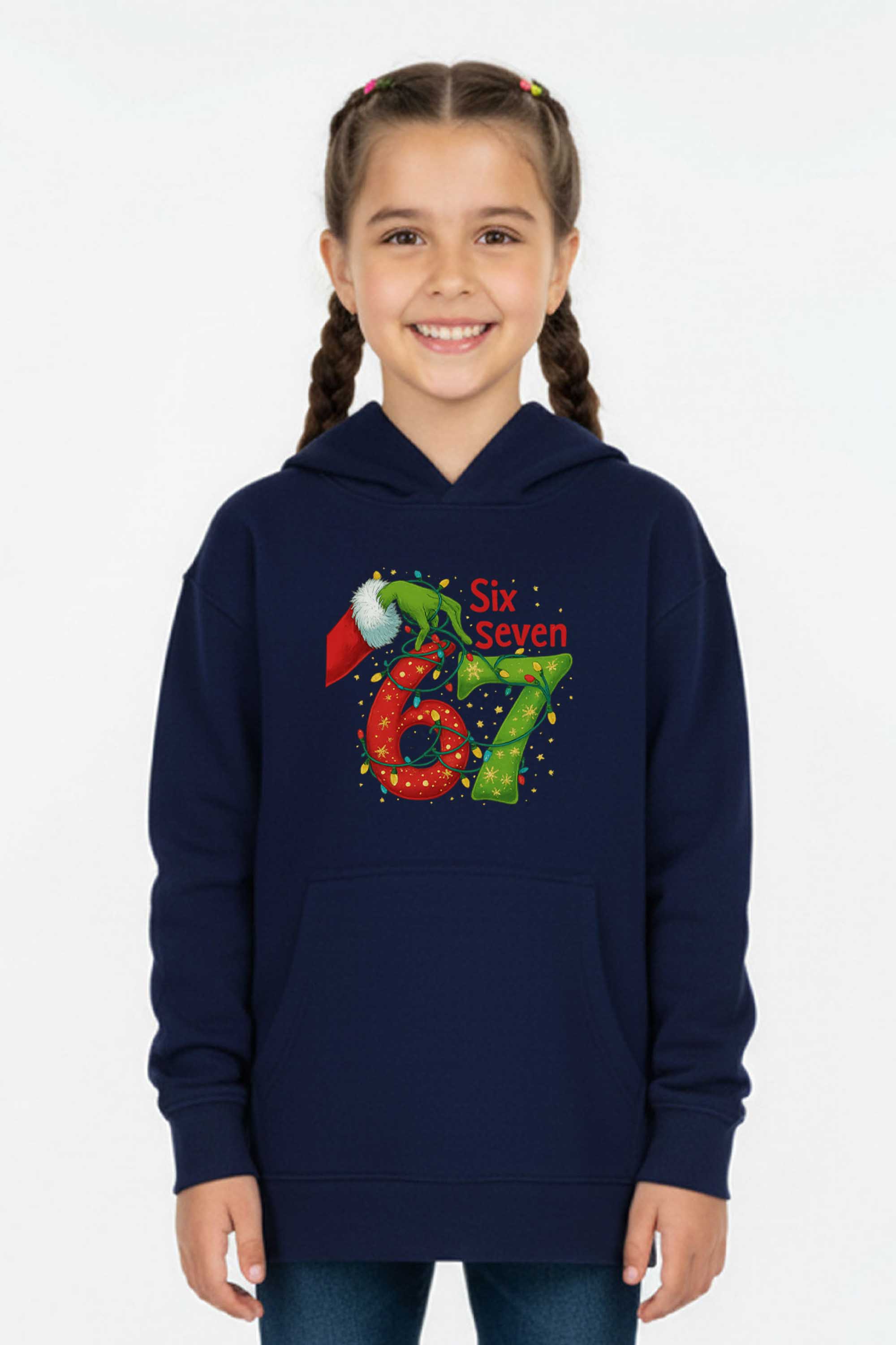 Kids Christmas Edition Six Seven Graphic Printed Hoodie