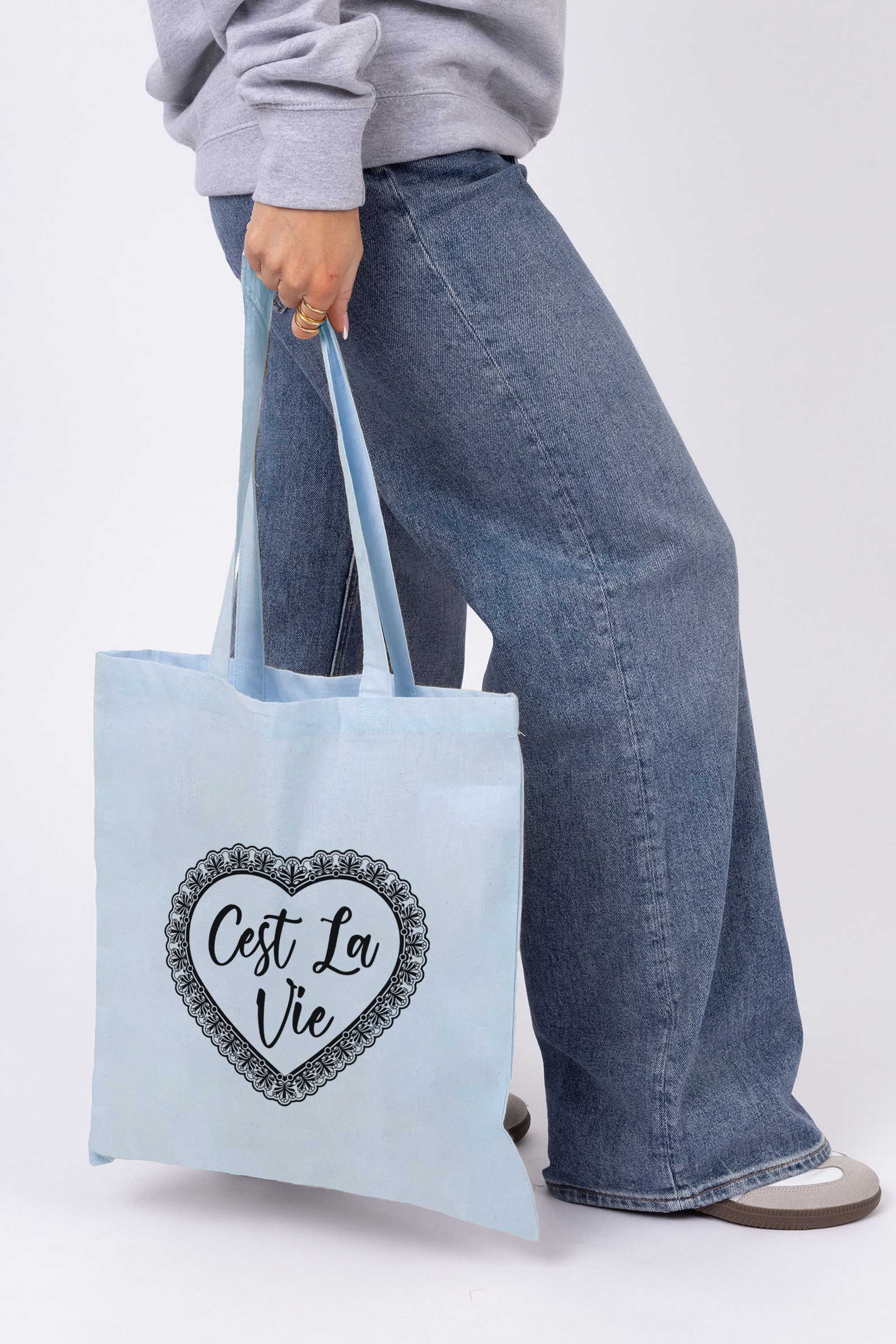 C’est La Vie Lace Heart Printed Cotton Tote Bag