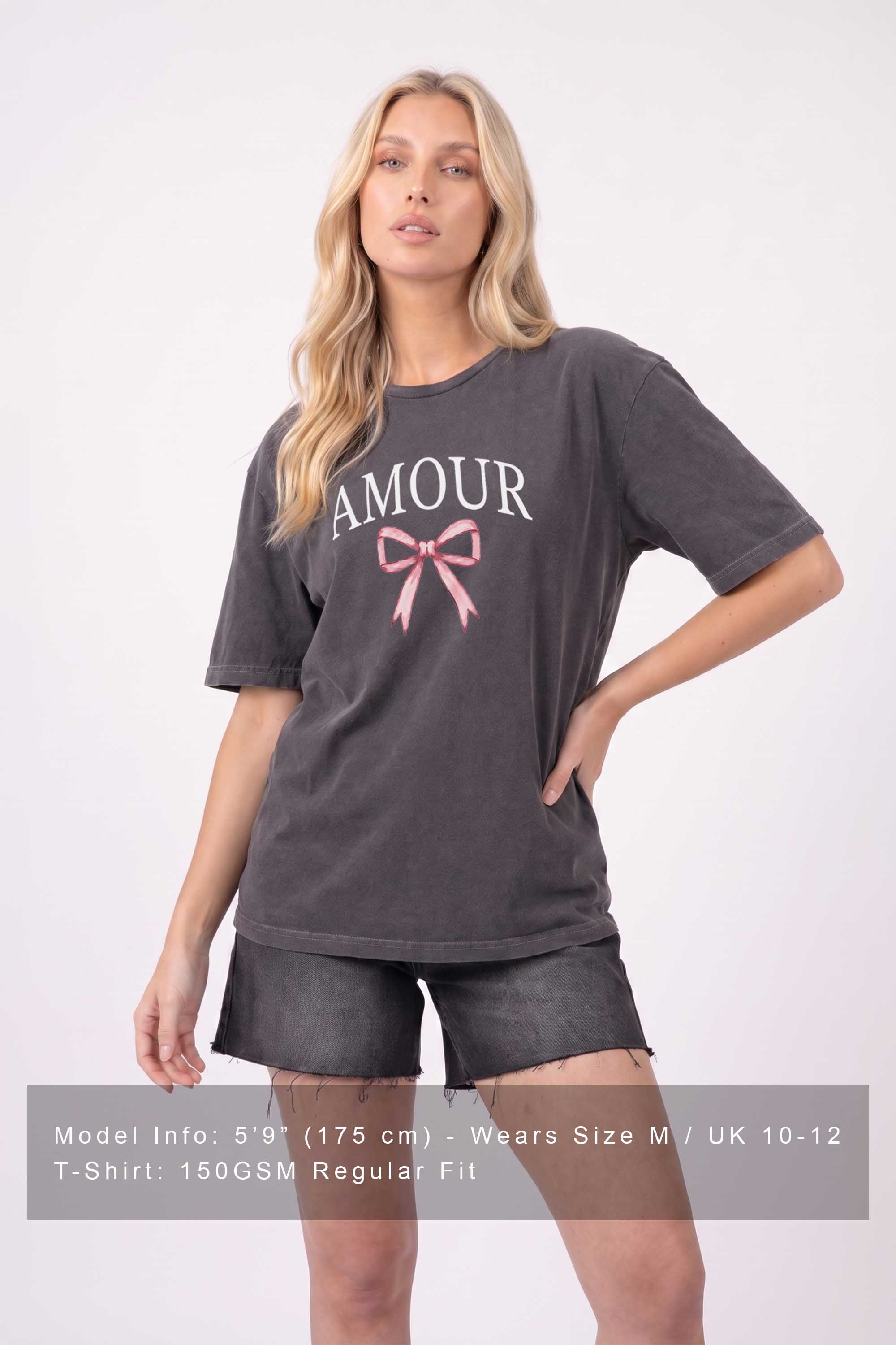 Regular Fit Acid Washed T-shirt in Amour Bow Print