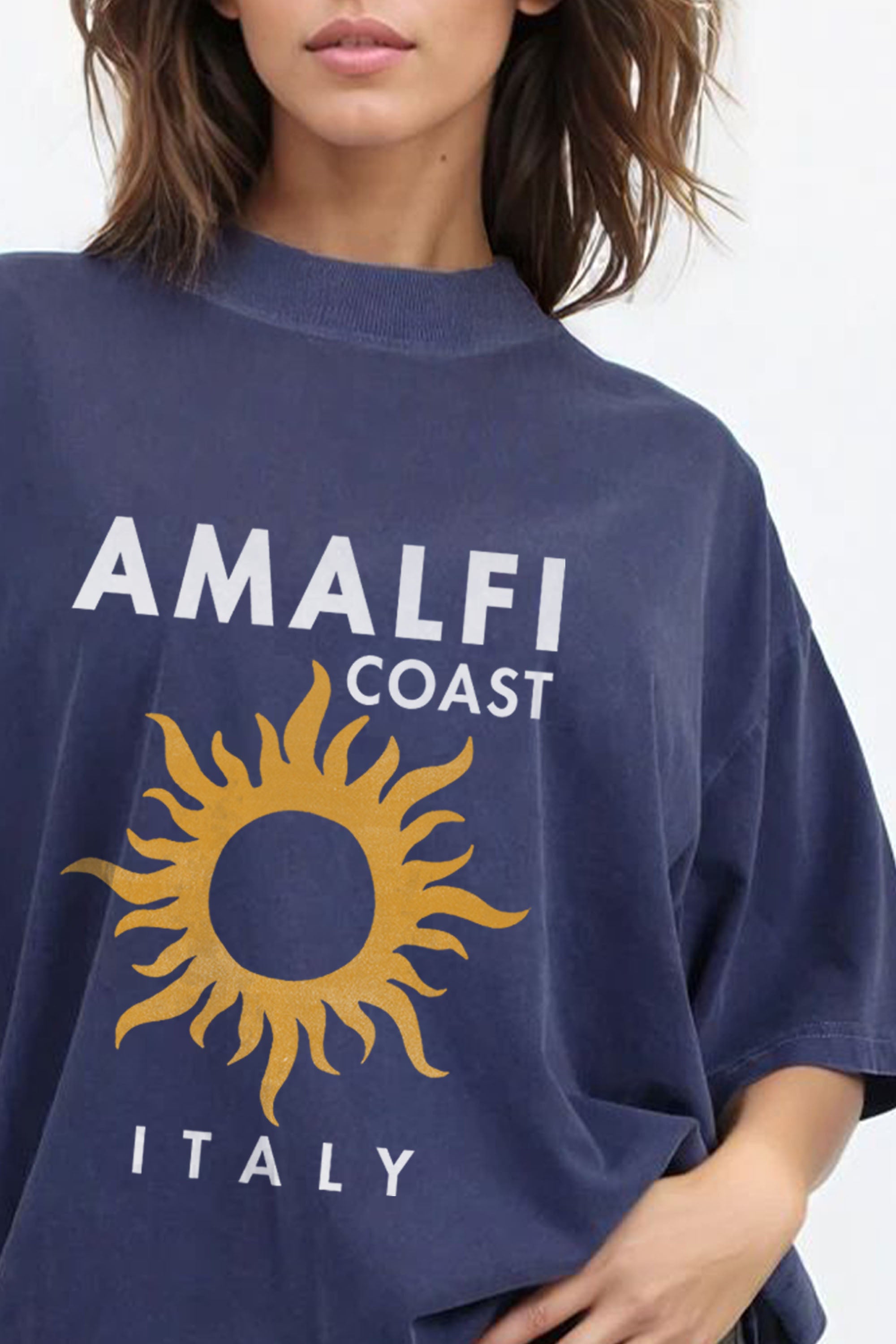 220GSM Oversized Acid Washed T-Shirt In Amalfi Coast Print