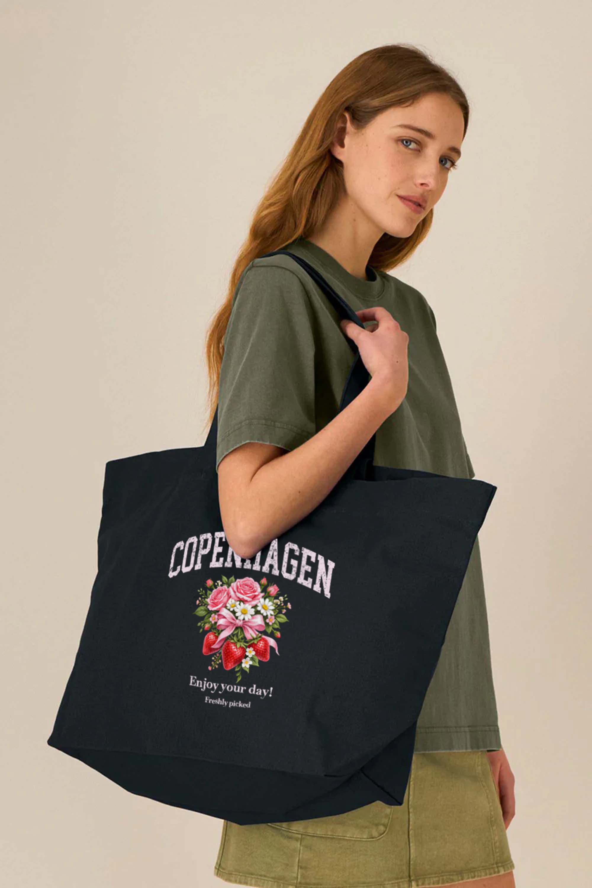 400 GSM Cotton Copenhagen Strawberry Floral Printed Shopper Bag
