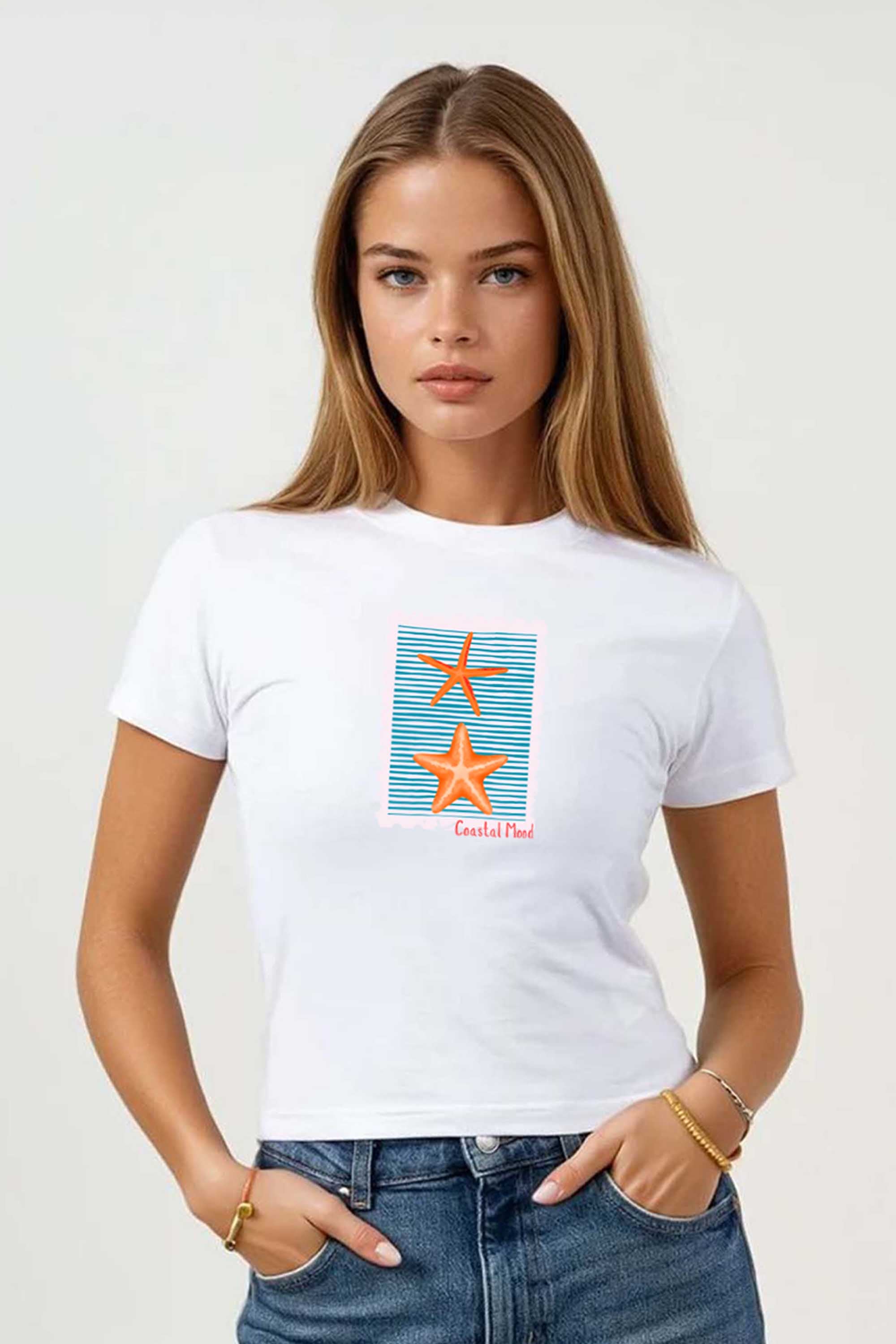 220GSM Coastal Mood Printed Baby Tee (Pack of 6)